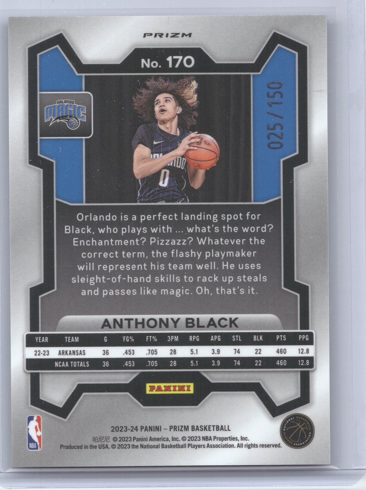 2023 Panini Prizm Anthony Black #170 Fast Break Blue RC 025/150