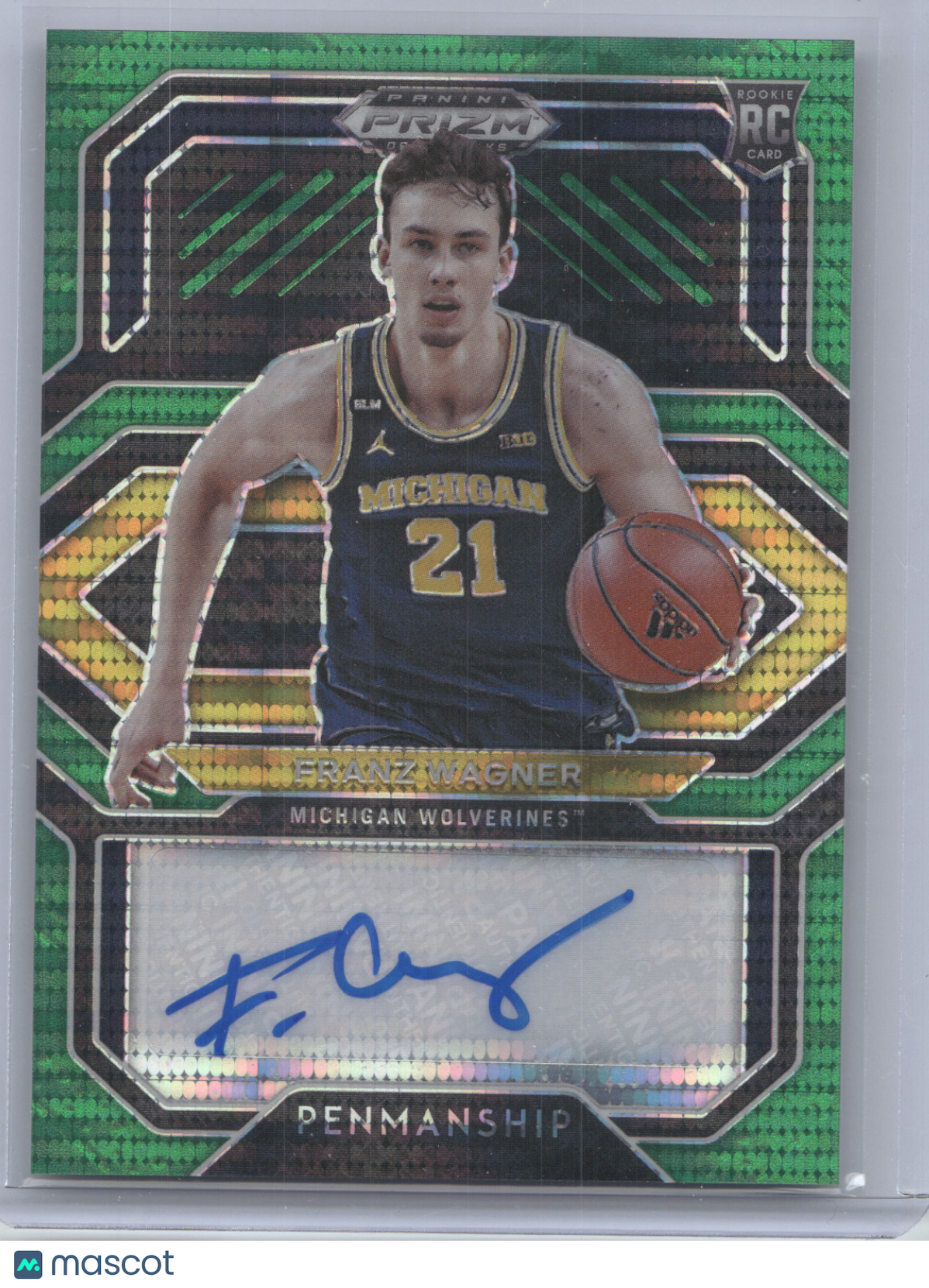 2021 Panini Prizm Draft Picks Penmanship Franz Wagner #FRW Green Pulsar 06/25 RC