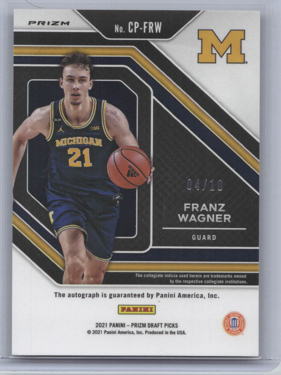 2021 Panini Prizm Draft Picks Penmanship Franz Wagner #CP-FRW Gold 04/10 RC