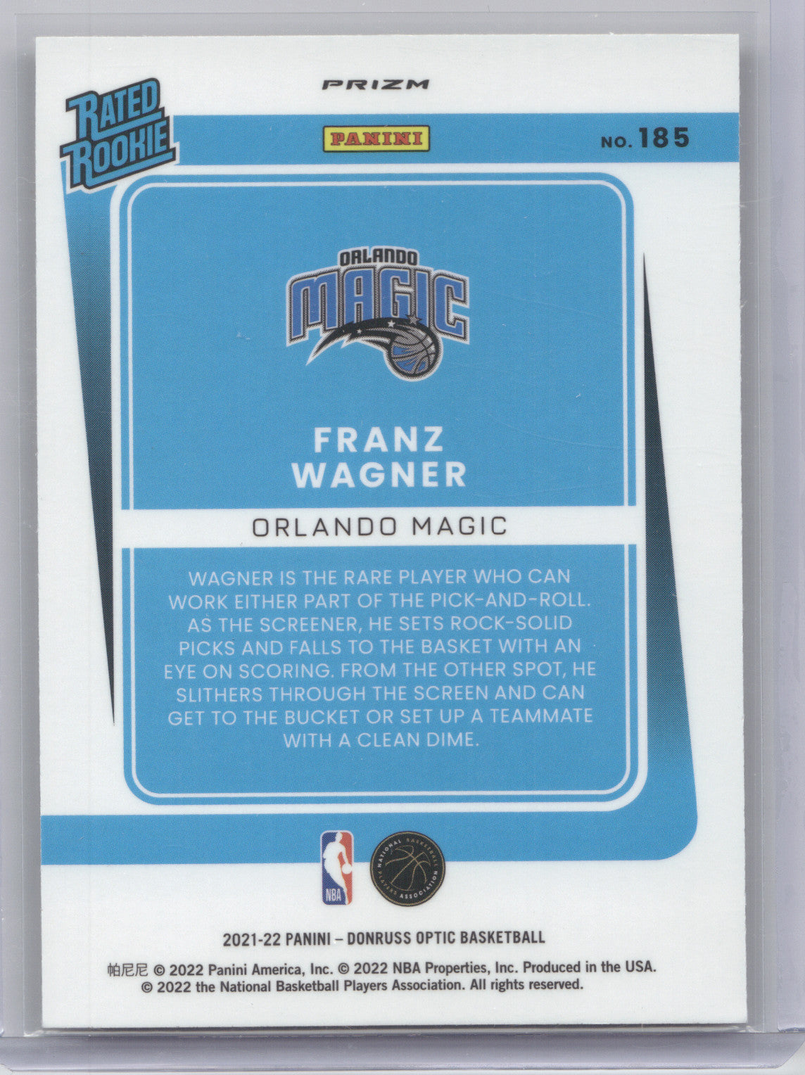 2021 Donruss Optic Rated Rookie Franz Wagner #185 Gold Wave