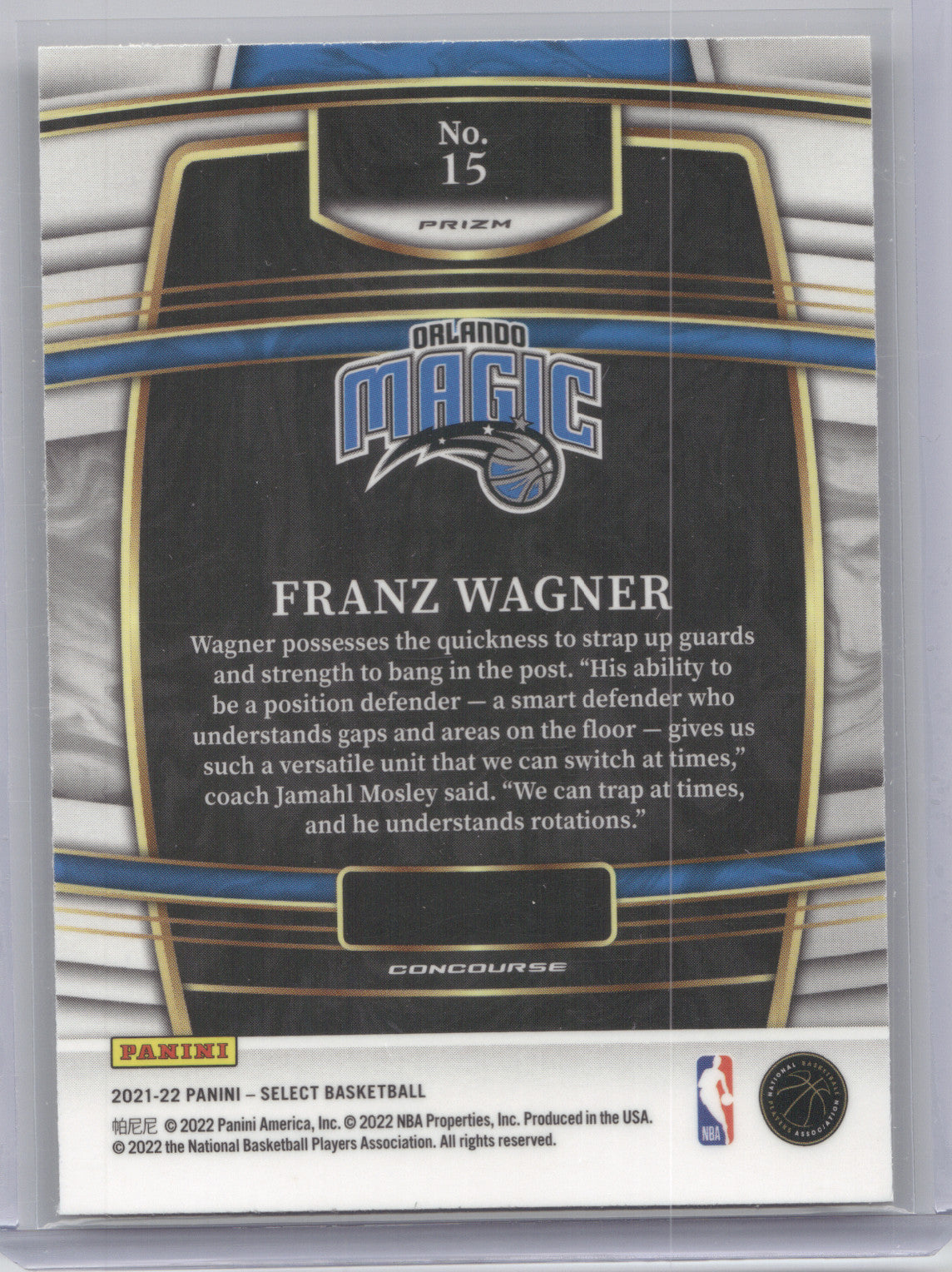 2021 Panini Select Franz Wagner #15 Gold Wave RC