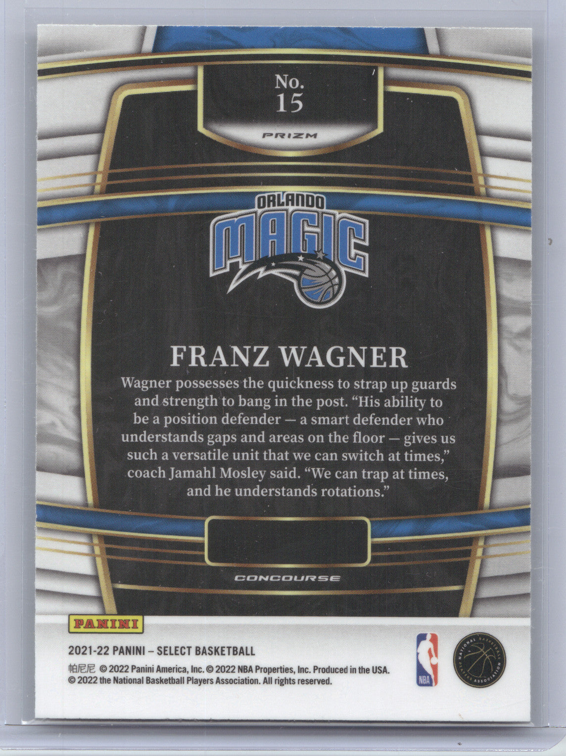 2021 Panini Select Franz Wagner #15 Gold Wave RC