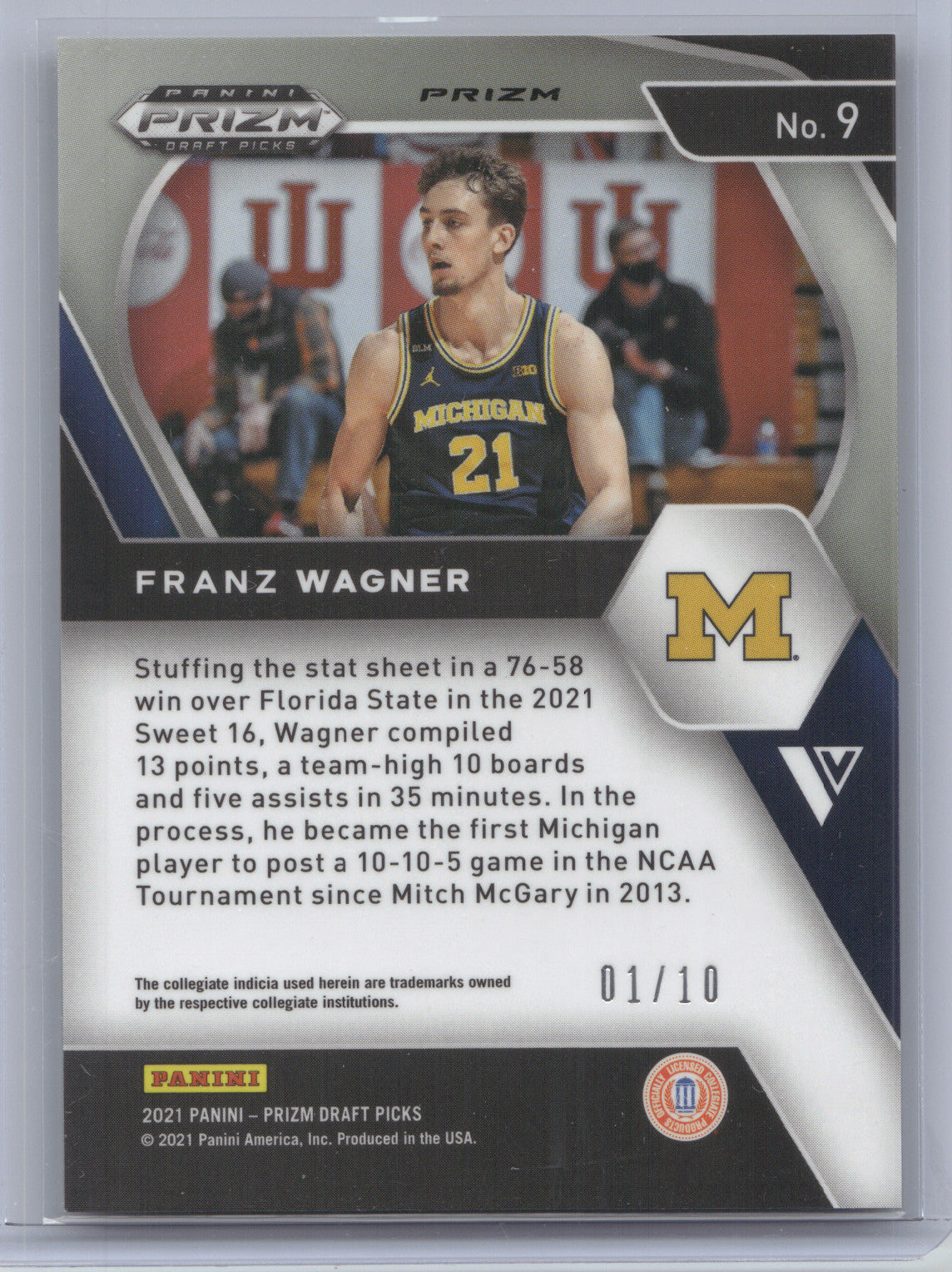2021 Panini Prizm Draft Picks Franz Wagner #9 Gold Shimmer RC 01/10