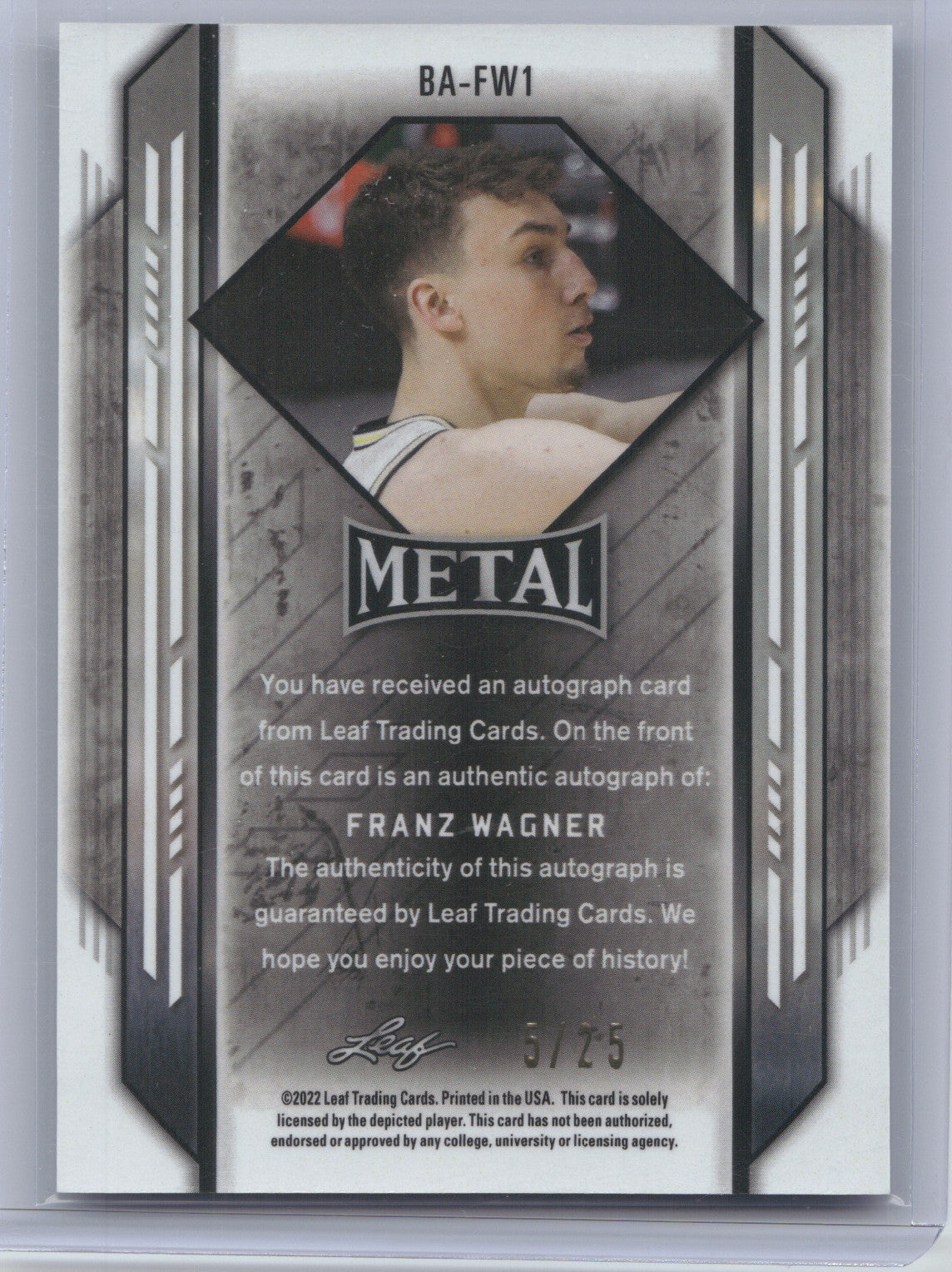 2021 Leaf Metal Franz Wagner #BA-FW1 Blue Crystal RC 5/25