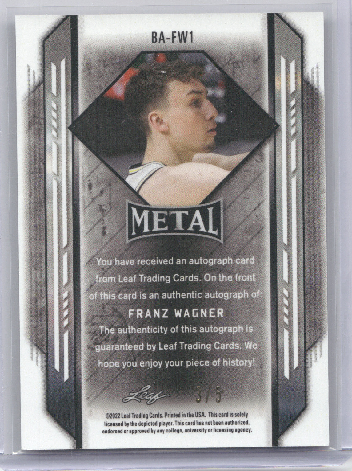 2021 Leaf Metal Basketball Franz Wagner #BA-FW1 Blue Mojo 3/5 RC