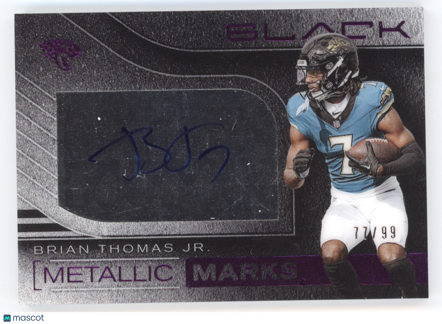 2025 Panini Black Metallic Marks Brian Thomas Jr. #MMK-BTJ Royal 77/99