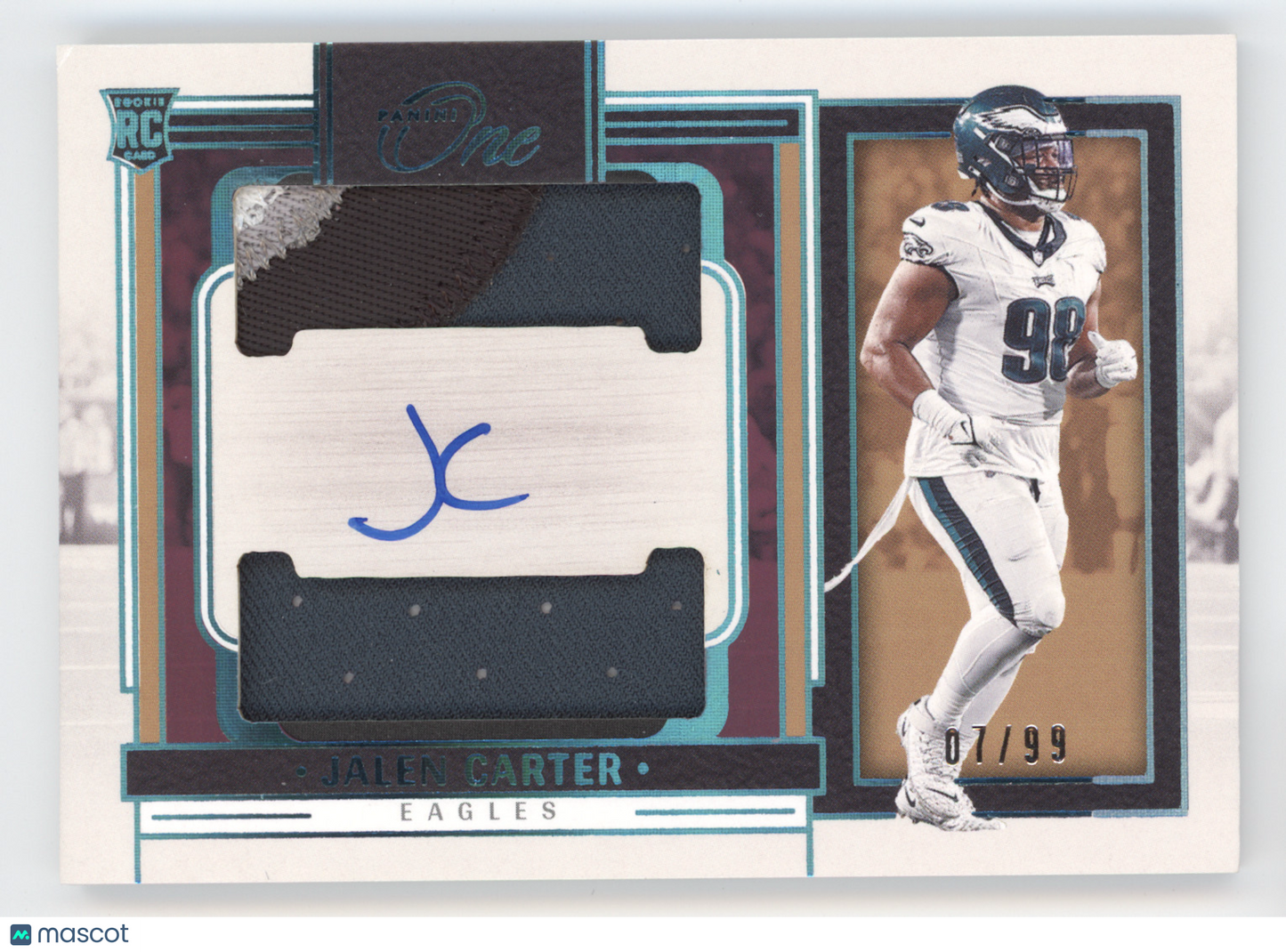 2023 Panini One Dual Patch Autograph Jalen Carter #47 Blue 07/99 RC