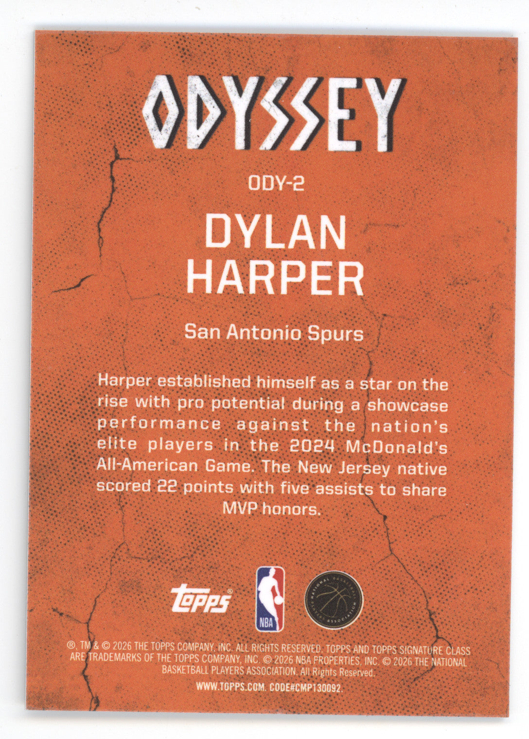 2025 Topps Signature Class Odyssey Dylan Harper #ODY-2 RC
