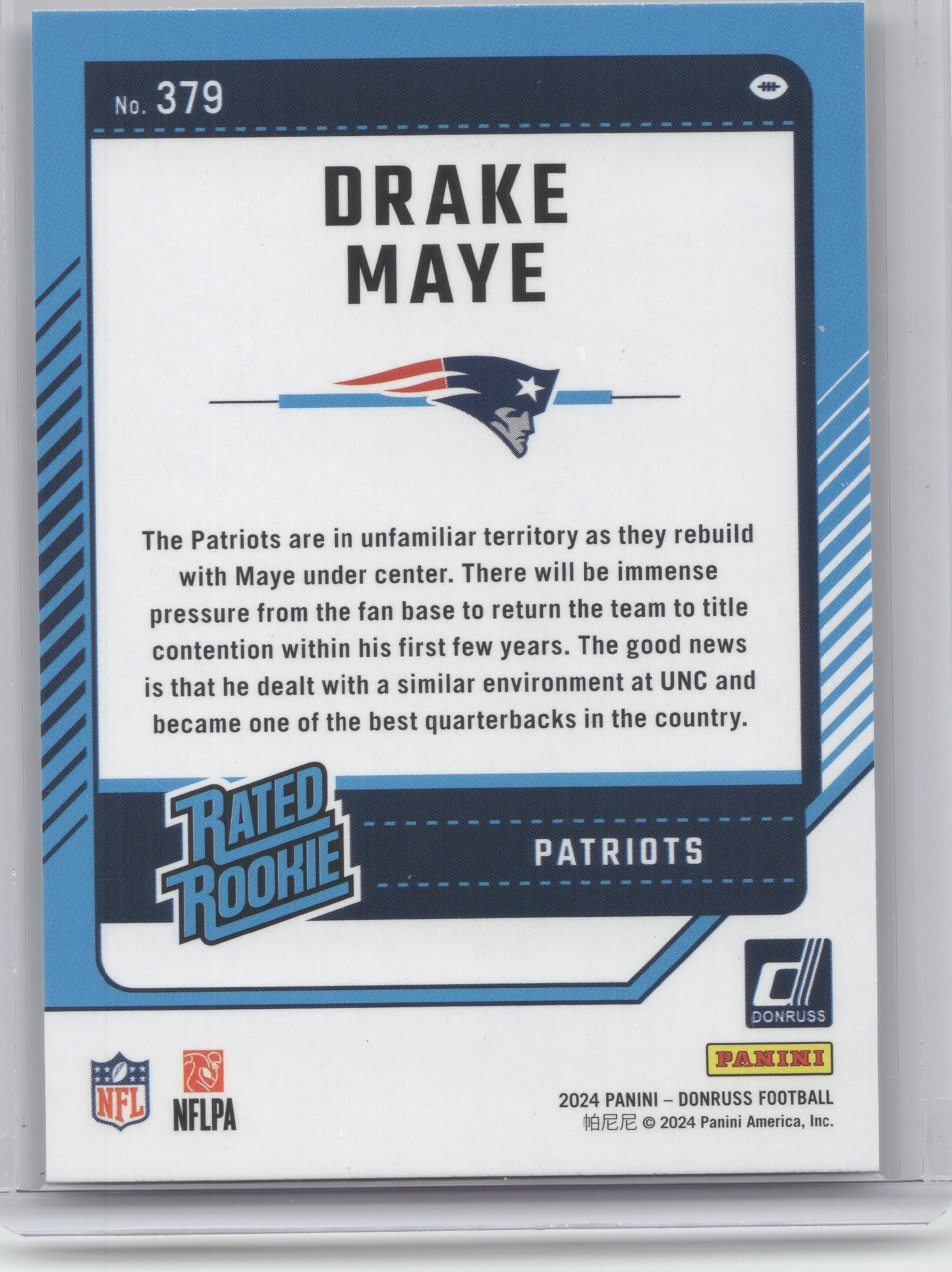 2024 Panini Donruss Rated Rookie Drake Maye #379 Press Proof
