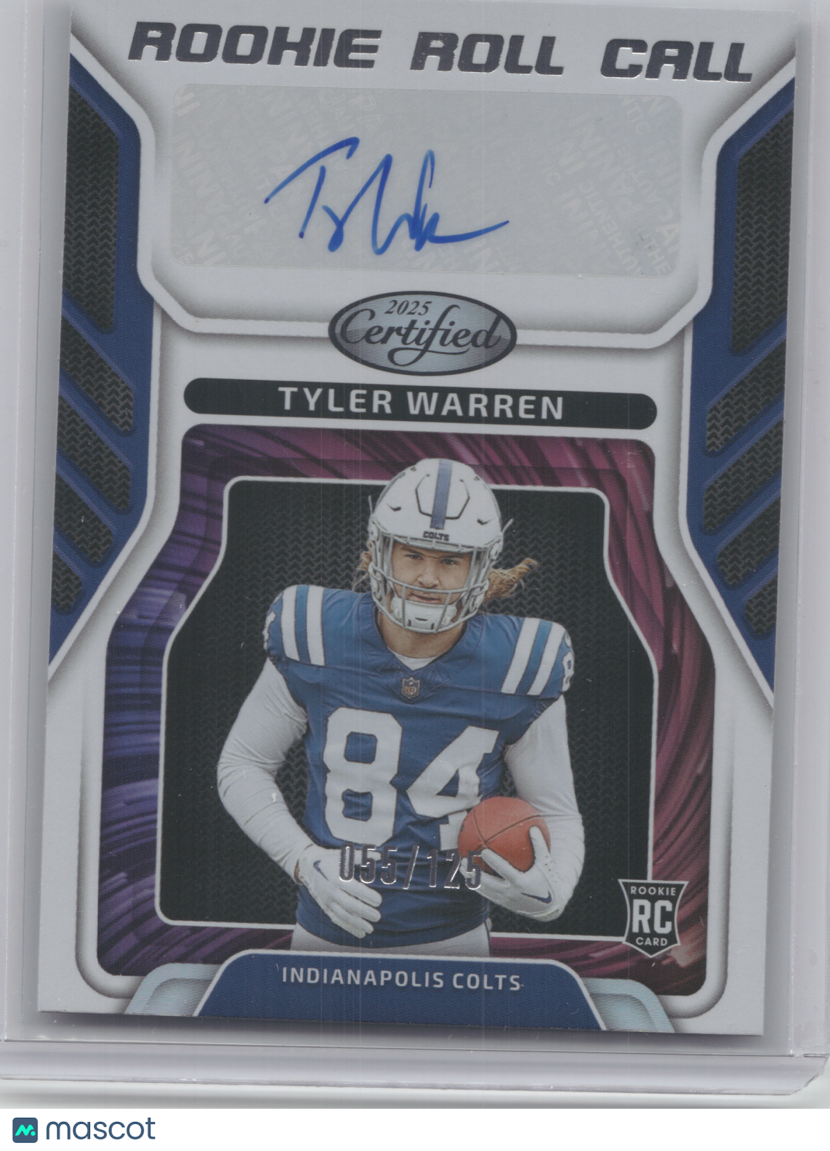 2025 Panini Certified Rookie Roll Call Tyler Warren #RRC-TWN 055/125 RC