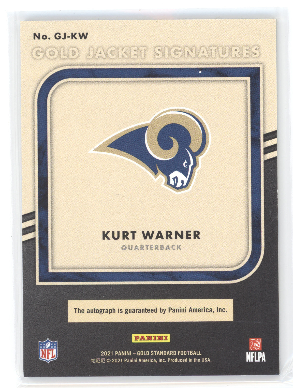 2021 Panini Gold Standard Gold Jacket Signatures Kurt Warner #GJ-KW 3/5