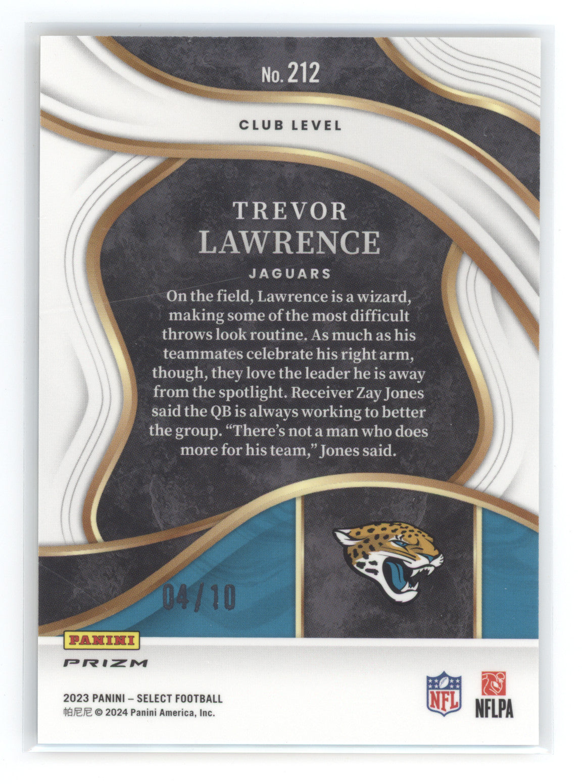 2023 Panini Select Prizm Trevor Lawrence #212 Gold Mojo 04/10