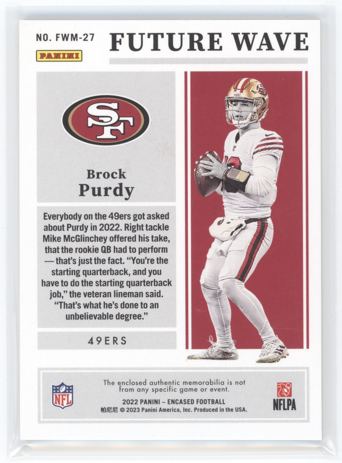 2022 Panini Encased Future Wave Materials Brock Purdy #FWM-27 Gold RC 24/25