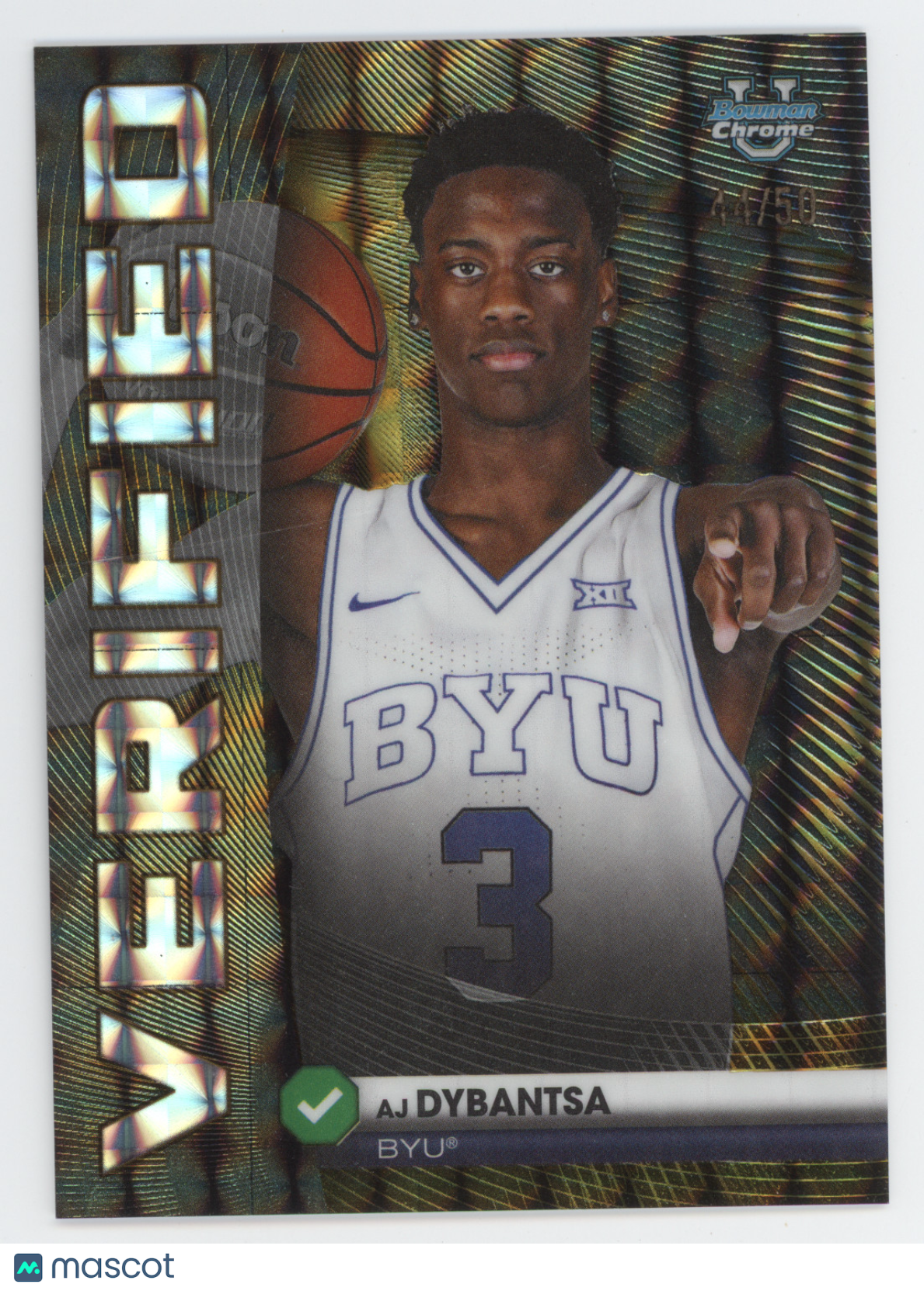 2025 Bowman Chrome University Verified AJ Dybantsa #BV-1 Gold Geometric 44/50