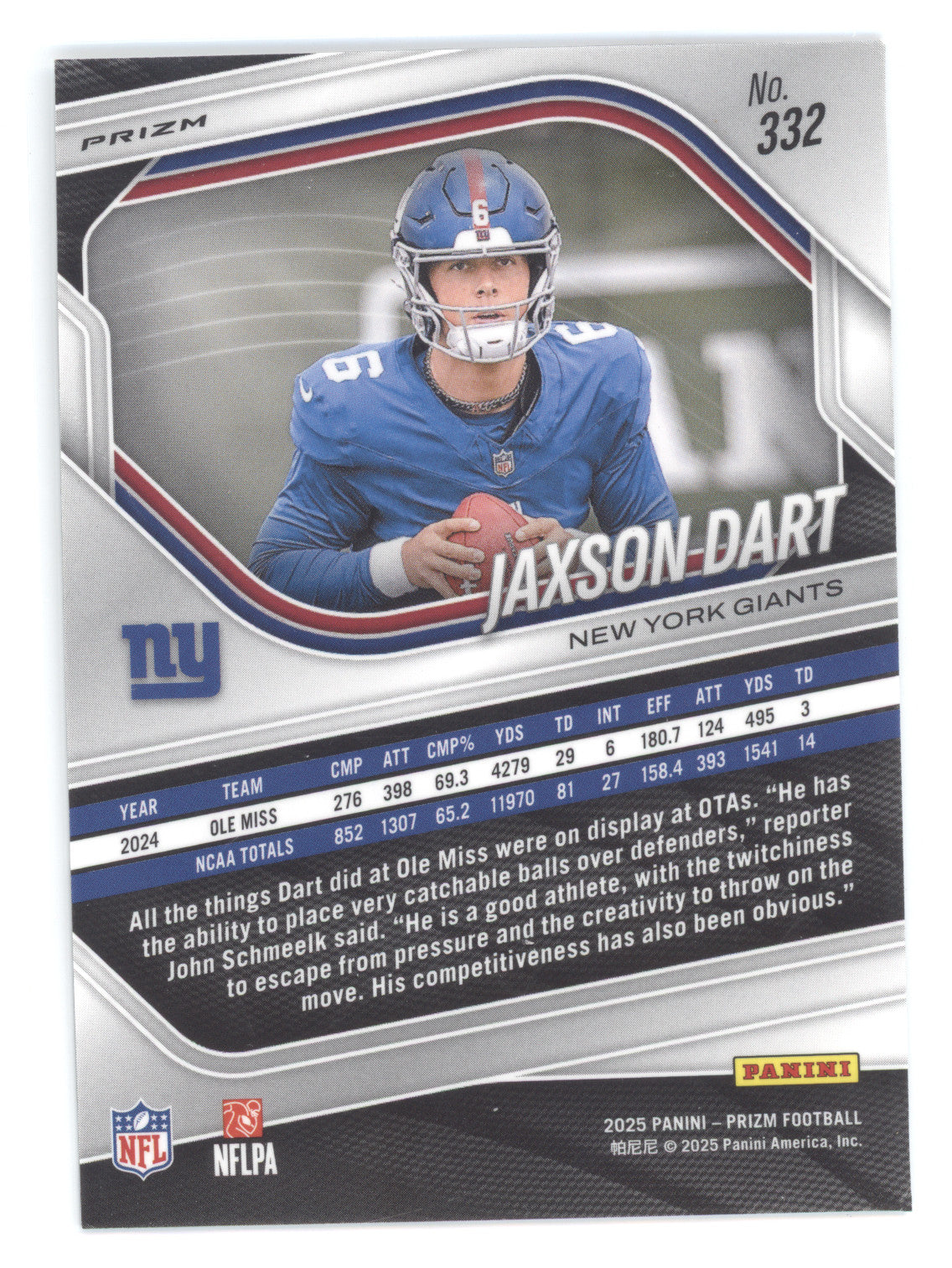 2025 Panini Prizm Jaxson Dart #332 Silver RC
