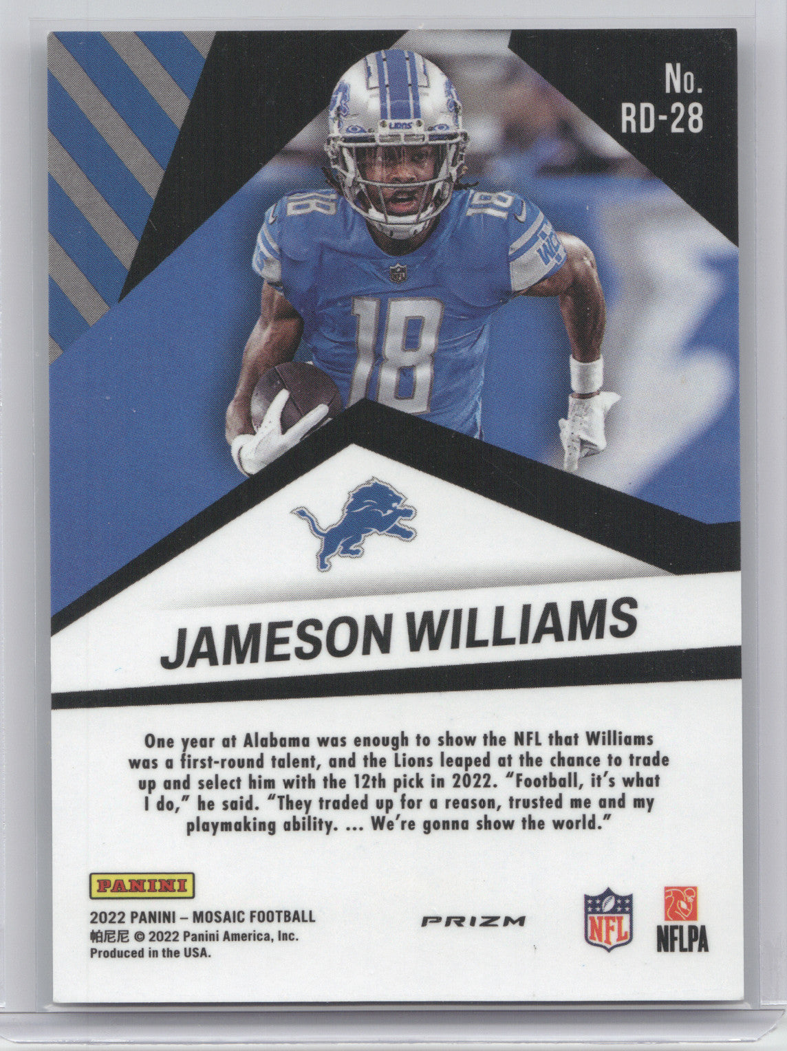 2022 Panini Mosaic Prizm Jameson Williams #RD-28 Razzle Dazzle