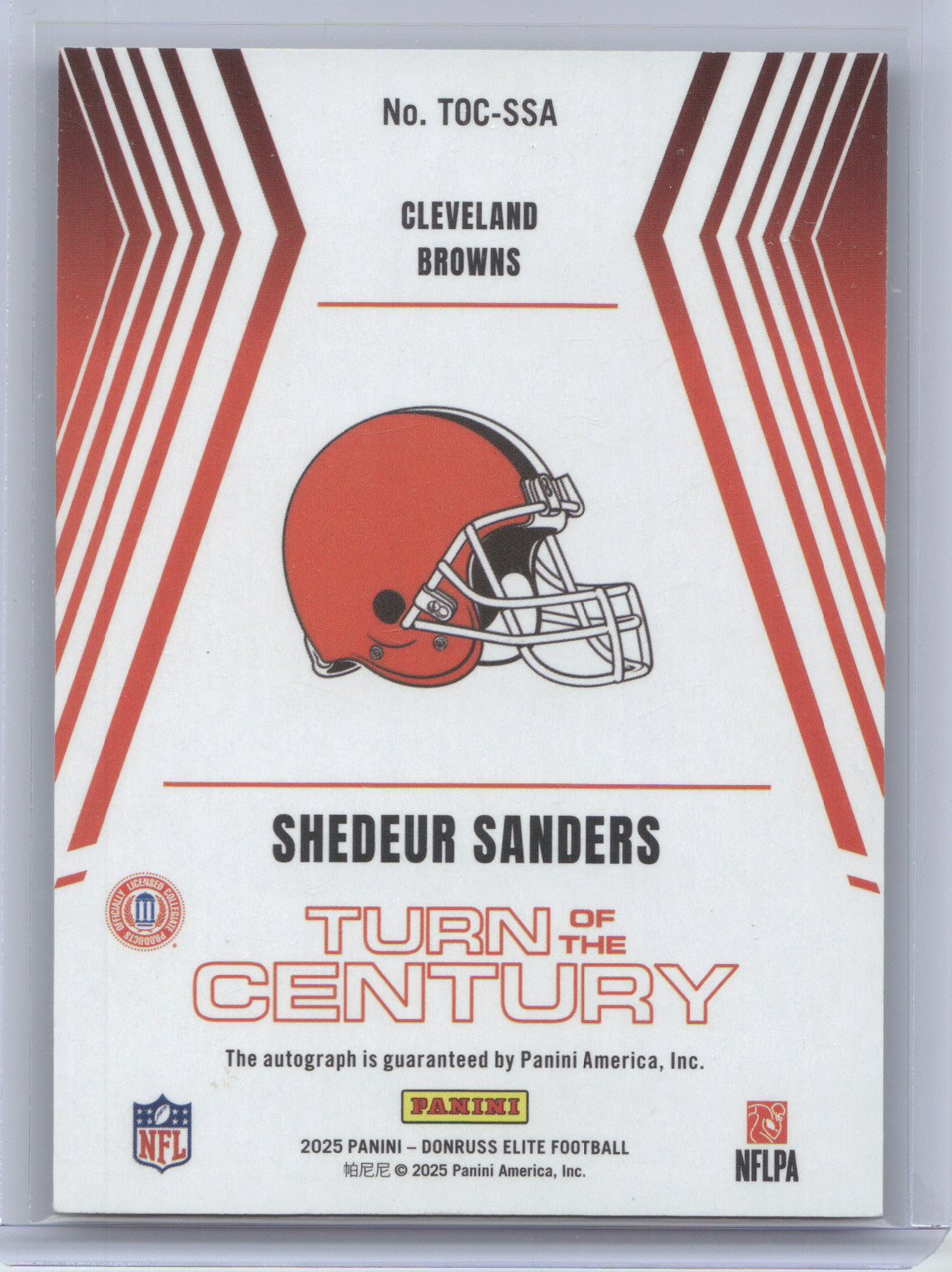 2025 Donruss Elite Turn of the Century Shedeur Sanders #TOC-SSA Blue 19/25 RC