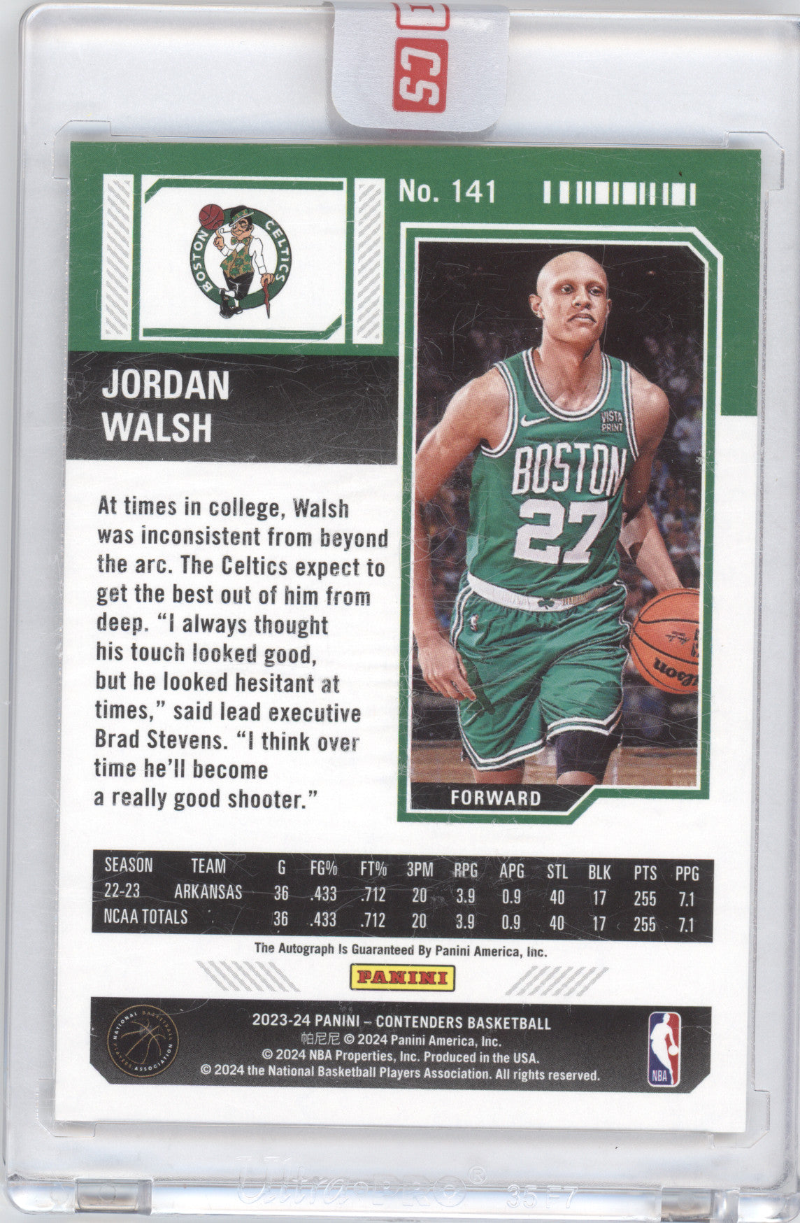 2023 Panini Contenders Rookie Ticket Auto Jordan Walsh #141 RC