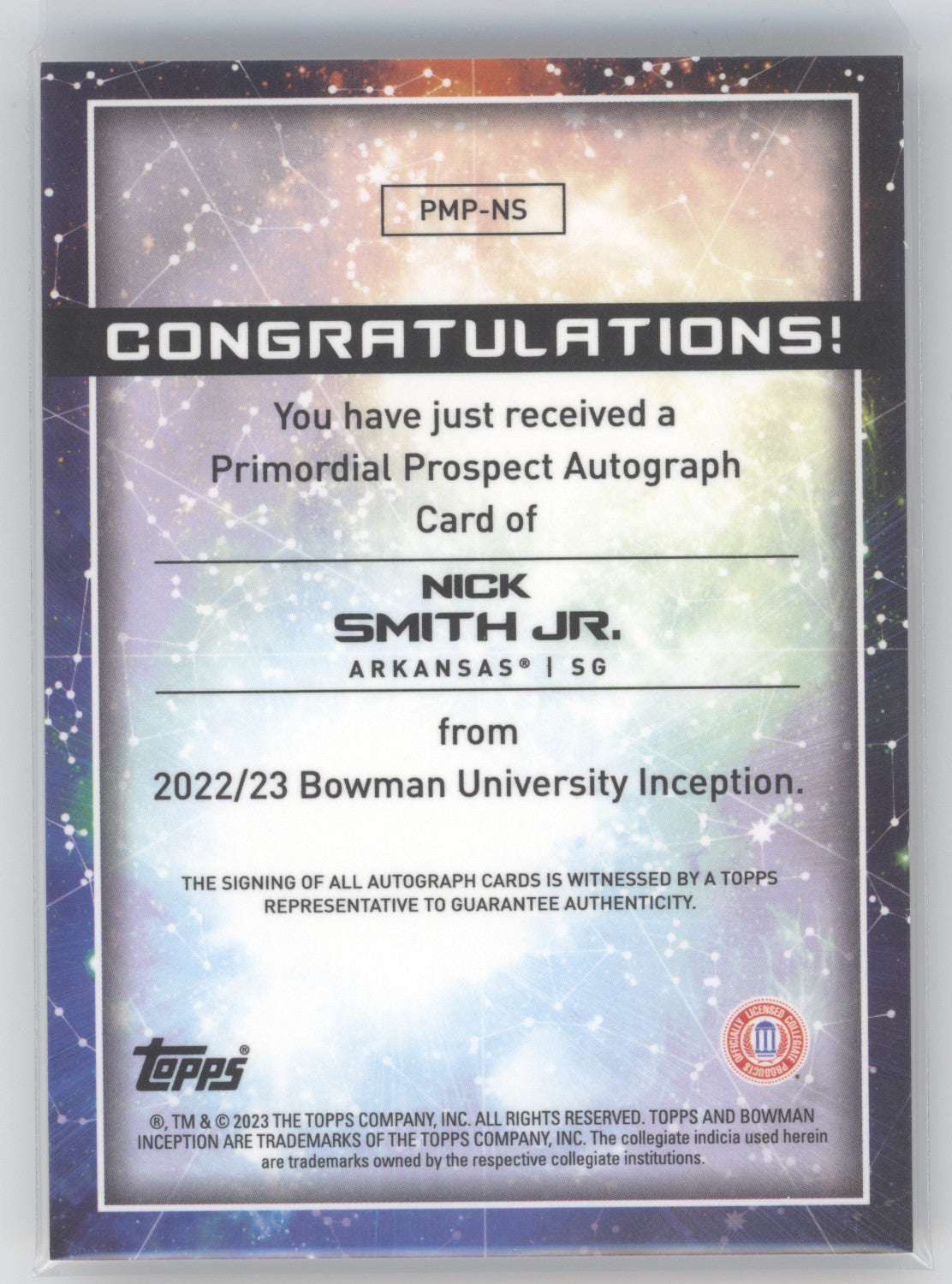 2022 Bowman U Inception Prospect Autograph Nick Smith Jr. #PMP-NS Orange 08/25