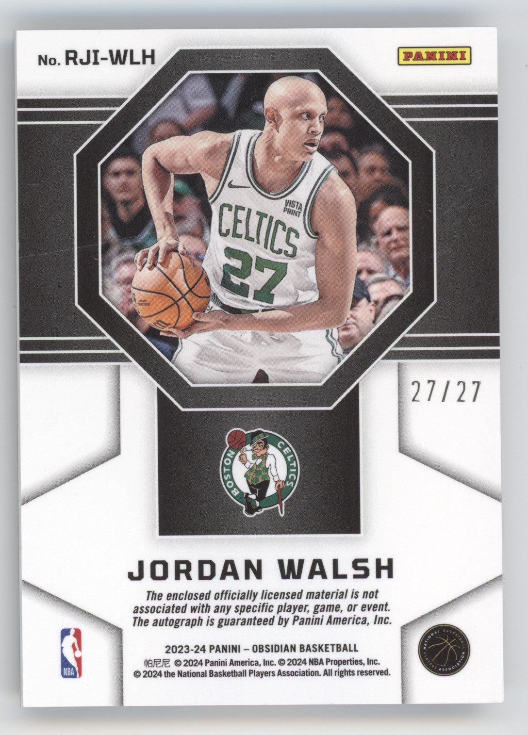 2023 Panini Obsidian Jordan Walsh #WLH Authentic Autograph 27/27 RC Memorabilia