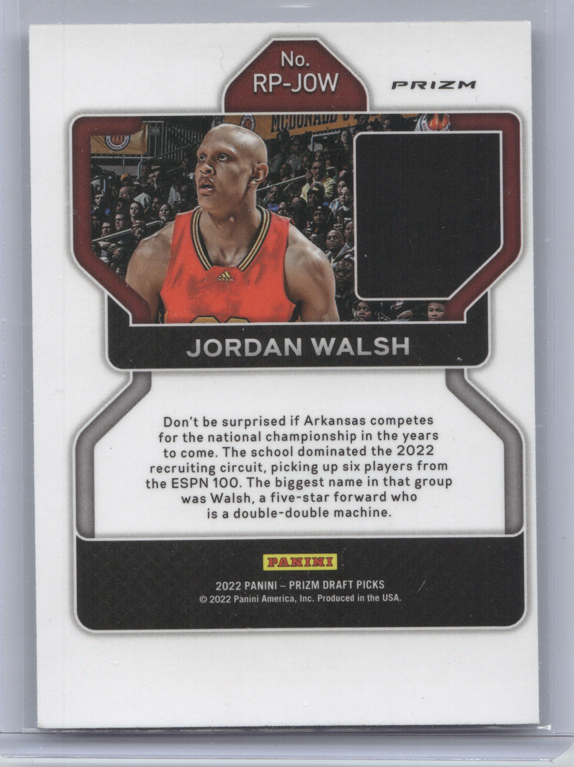 2022 Panini Prizm Draft Picks Jordan Walsh #RP-JOW White Sparkle