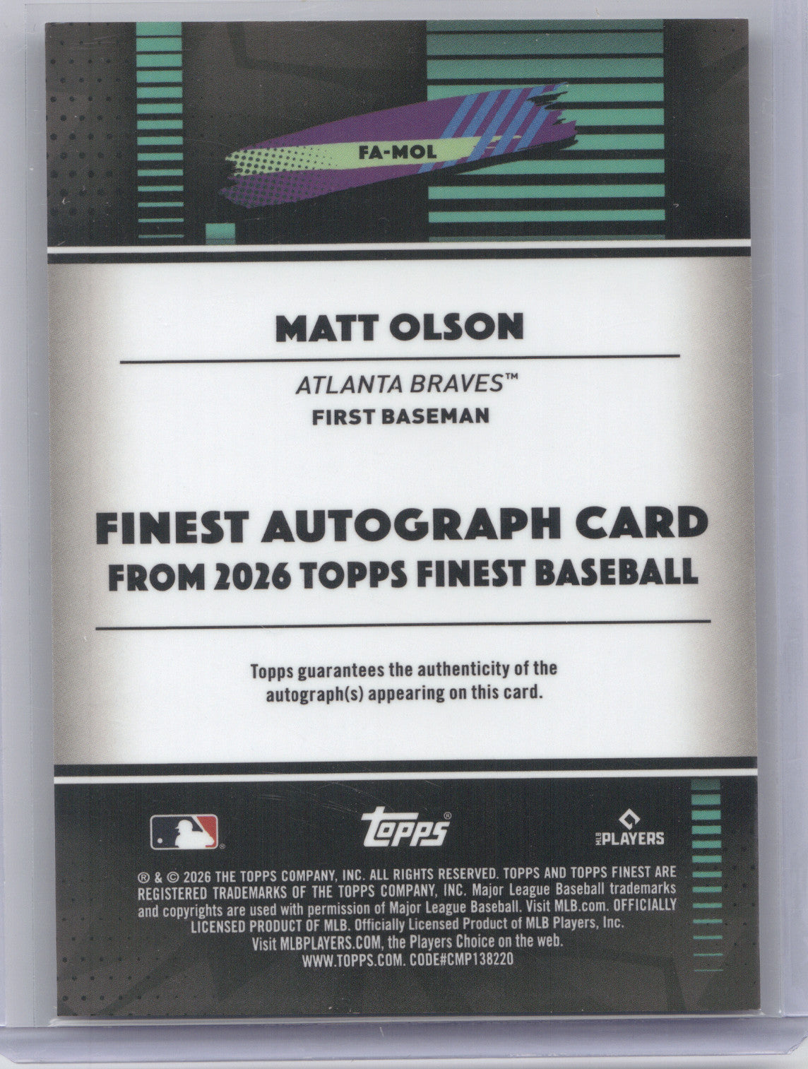 2026 Topps Finest Autograph Matt Olson #FA-MOL 15/25