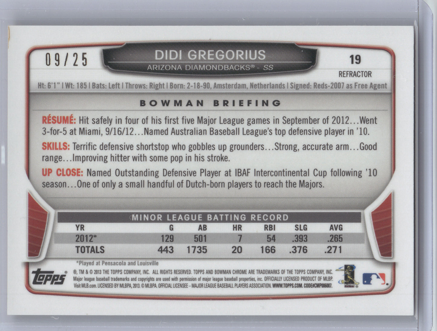 2013 Bowman Chrome Didi Gregorius #19 Orange Refractor 09/25 RC