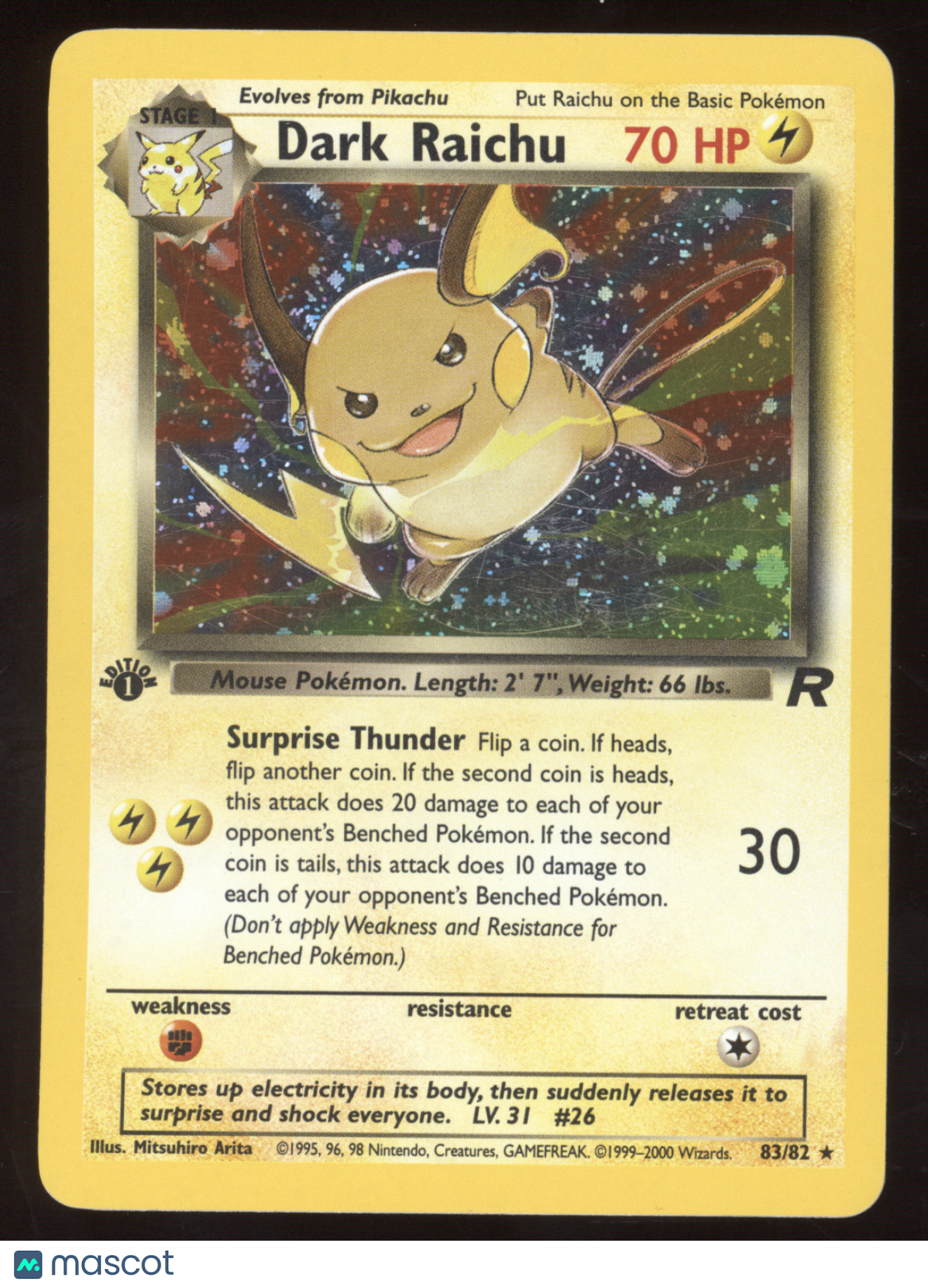 2000 Team Rocket Dark Raichu 1st Edition Secret Rare #83/82