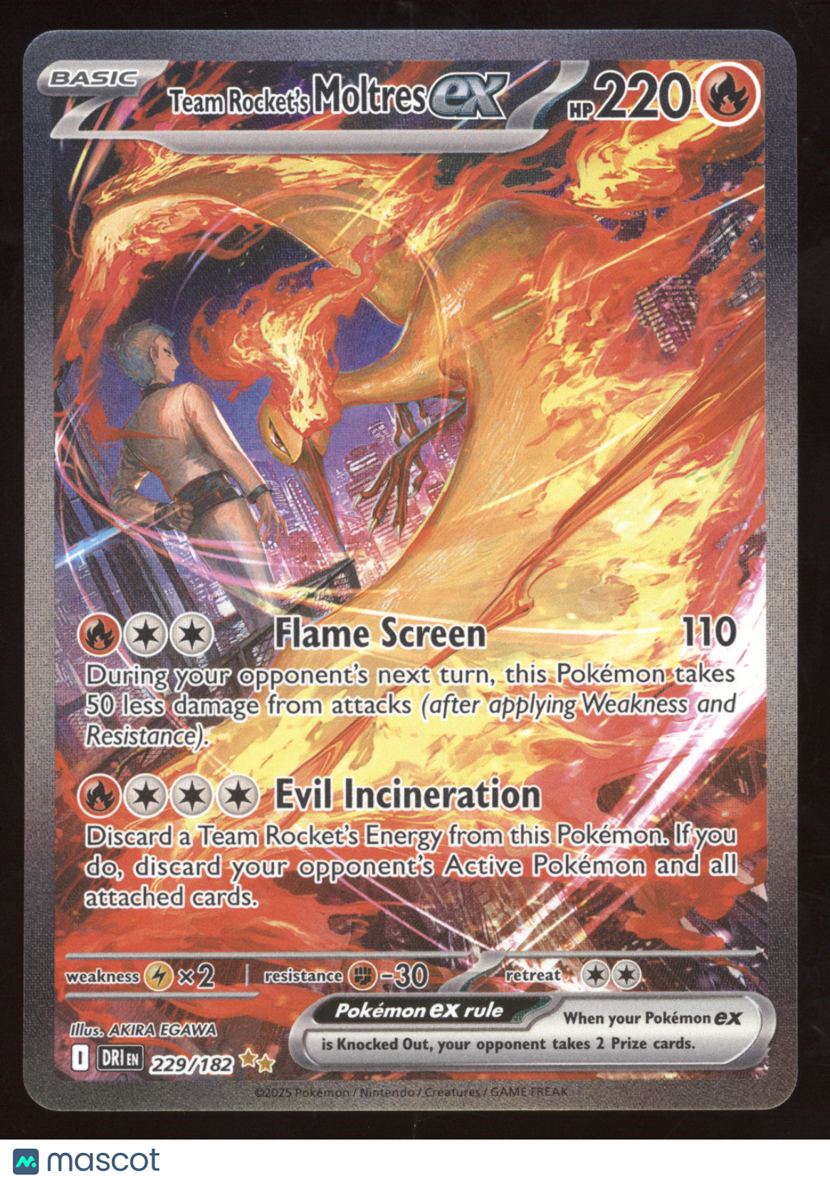 2025 Destined Rivals Team Rocket's Moltres ex Secret Rare #229/182