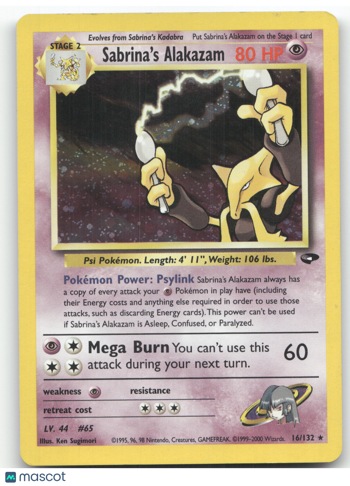 2000 Gym Challenge Sabrina's Alakazam Holo Rare #16/132