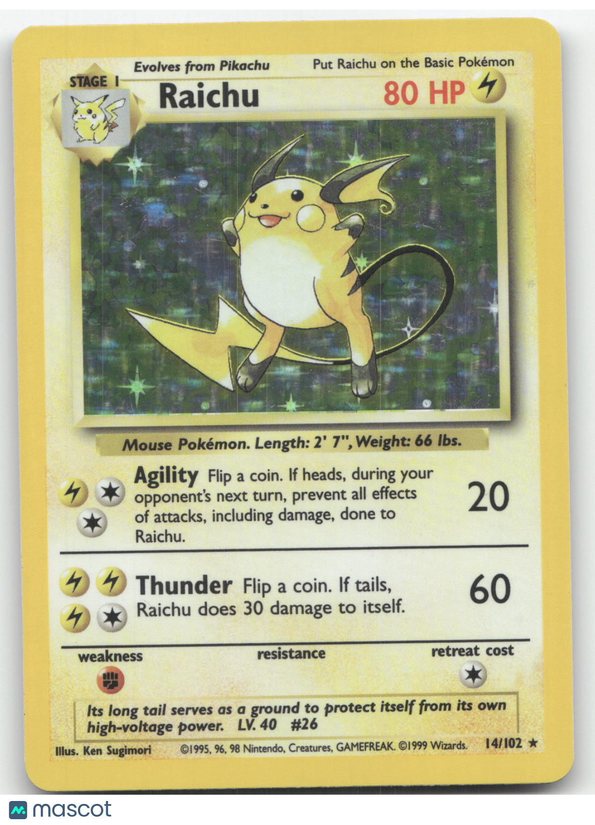 1999 Base Set Raichu Holo Rare #14/102