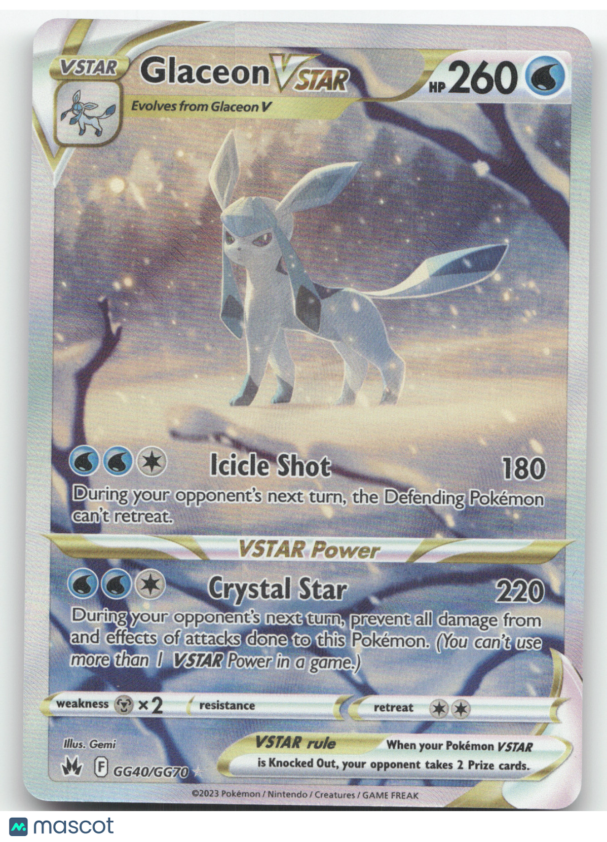 2023 Crown Zenith Glaceon VSTAR Holo Rare #GG40/GG70