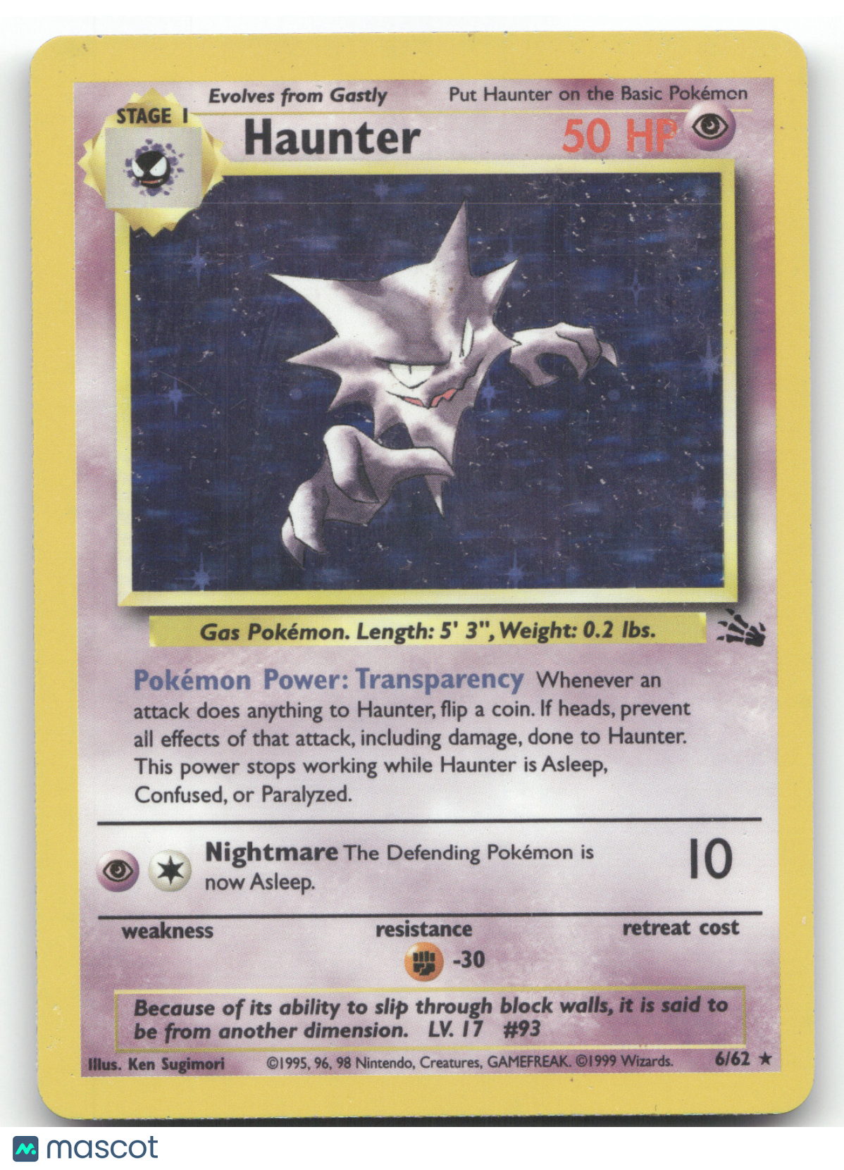 1999 Fossil Haunter Holo Rare #6/62