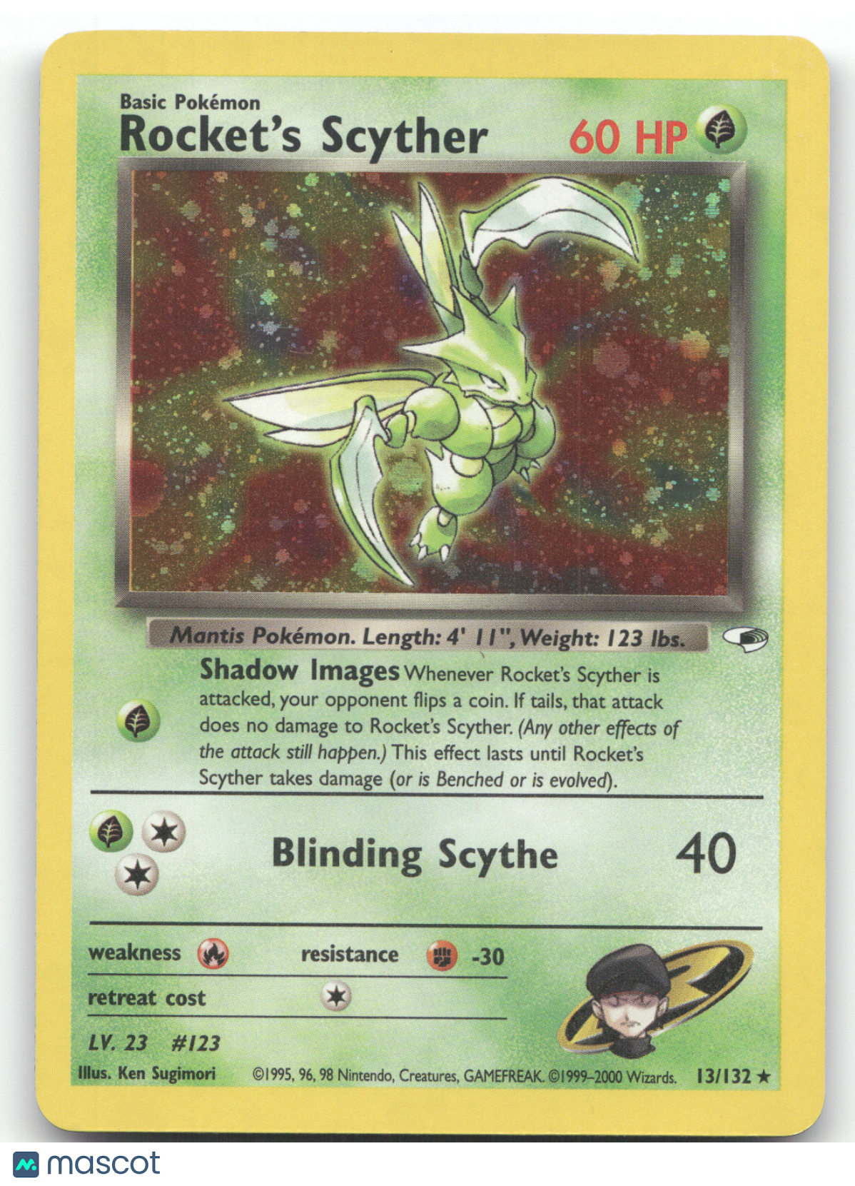 2000 Gym Heroes Rocket's Scyther Holo Rare #13/132