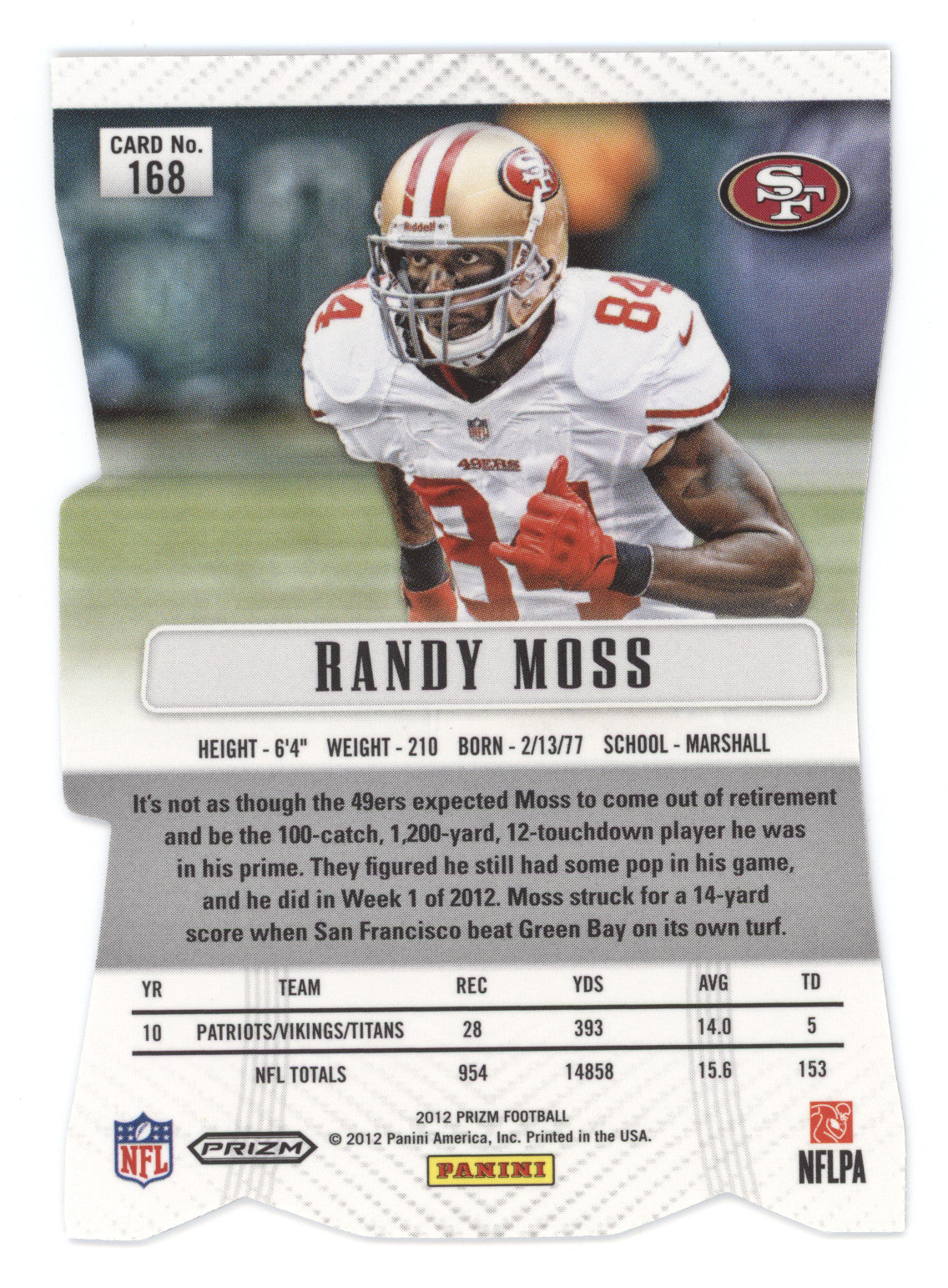 2012 Panini Prizm Randy Moss #168 Red Die-Cut