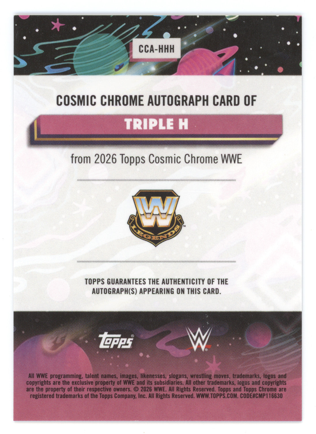 2026 Topps Cosmic Chrome WWE Autograph Triple H #CCA-HHH Topps Certified