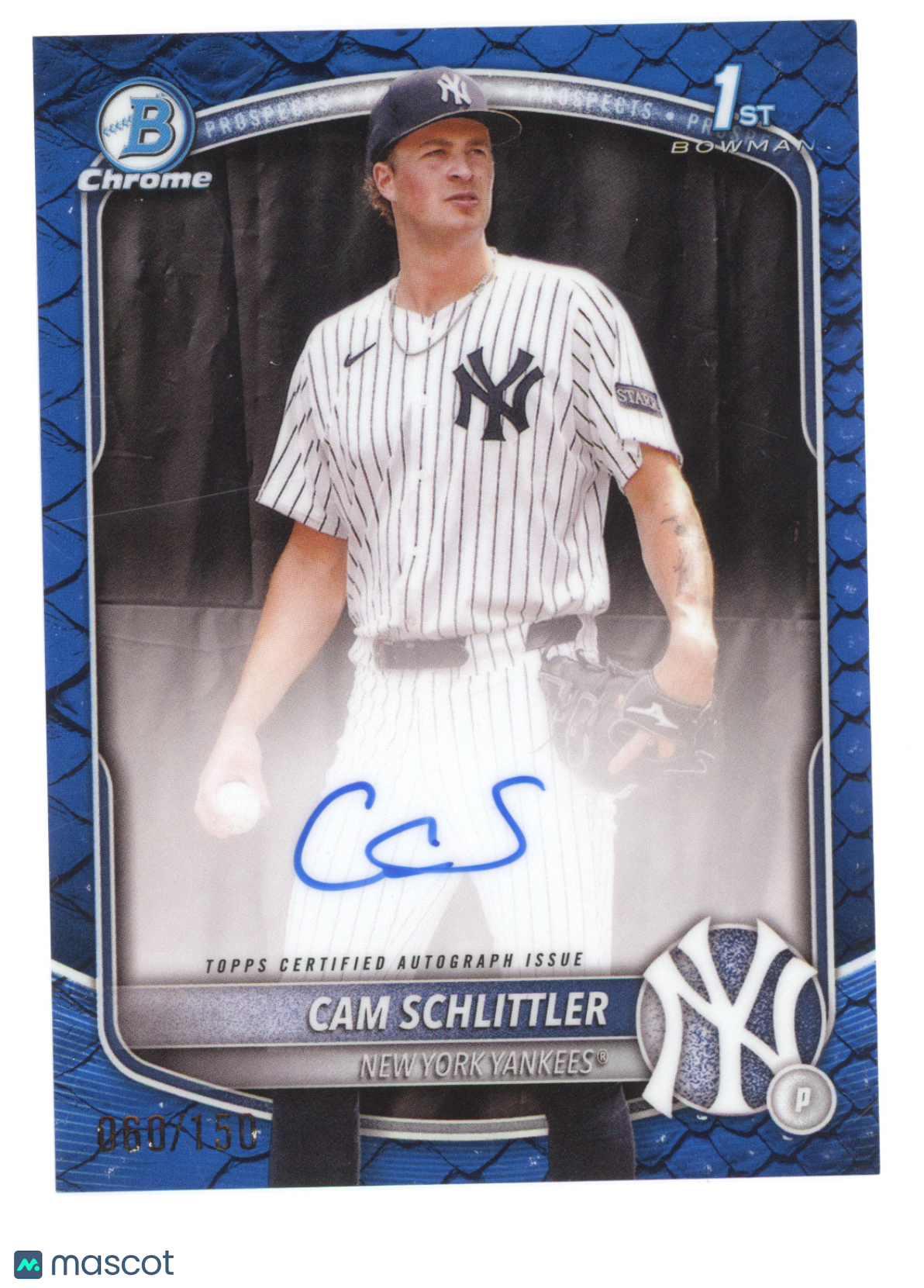 2025 Bowman Chrome Prospect Autograph Cam Schlittler #CSC Reptilian Blue 060/150