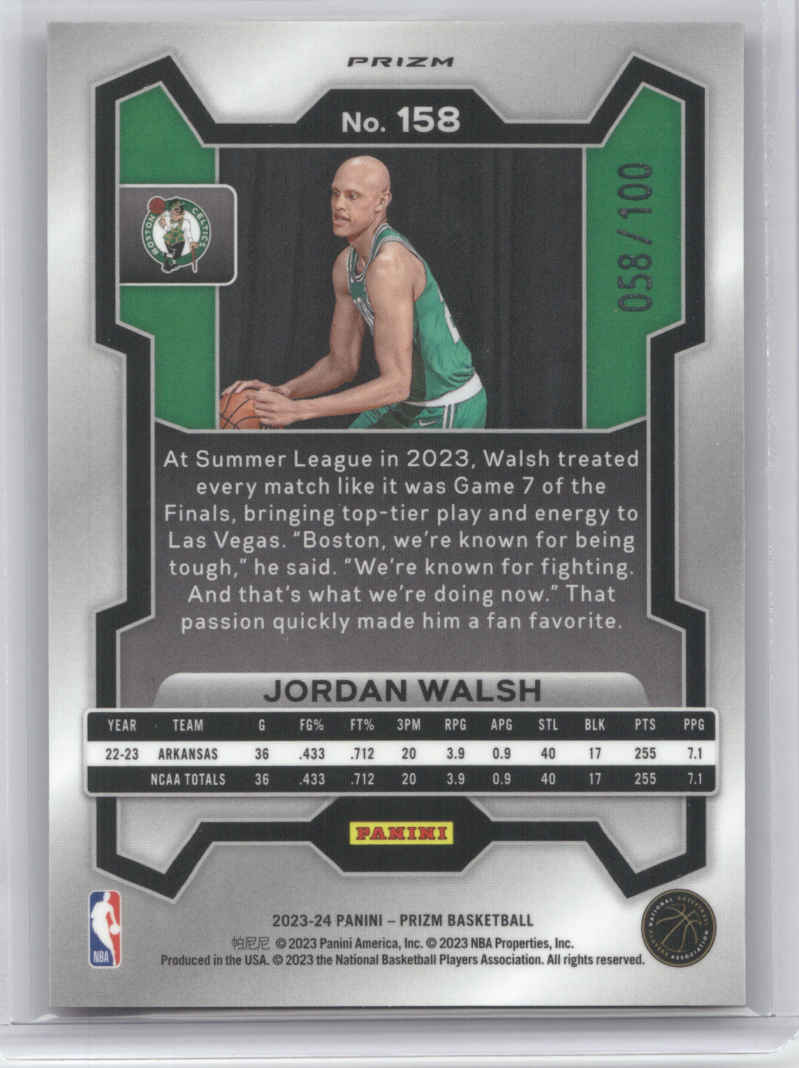 2023 Panini Prizm Jordan Walsh #158 Red Pulsar RC 058/100