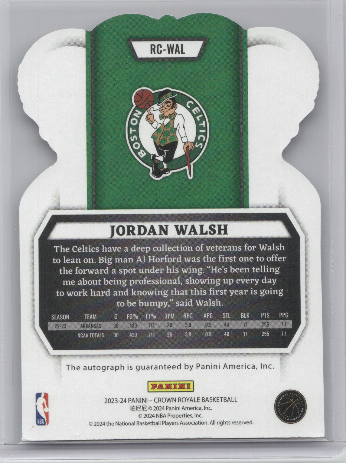 2023 Panini Crown Royale Autograph Jordan Walsh #RC-WAL Purple 06/25