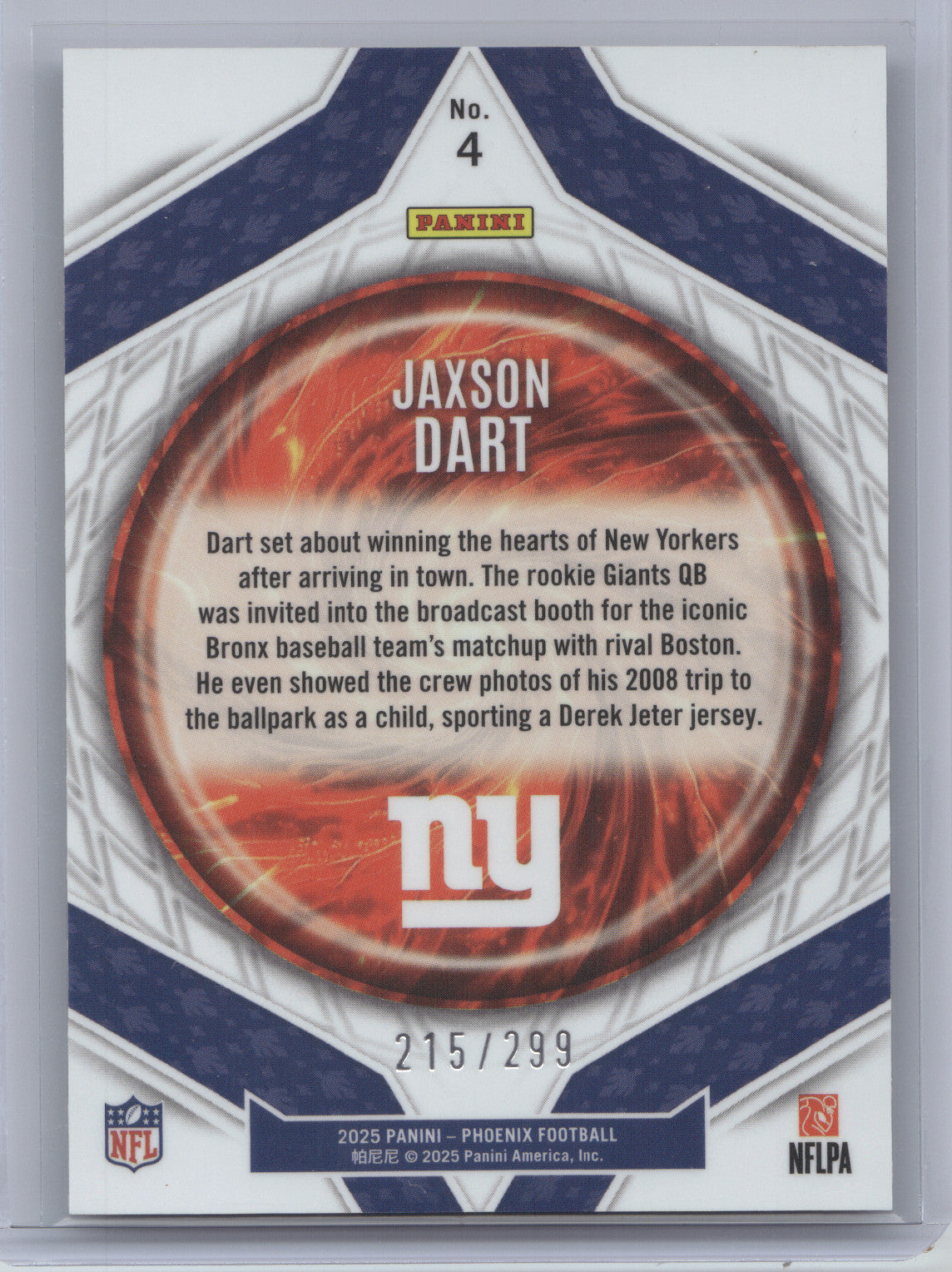 2025 Panini Phoenix Football Paragon Jaxson Dart #4 RC 215/299