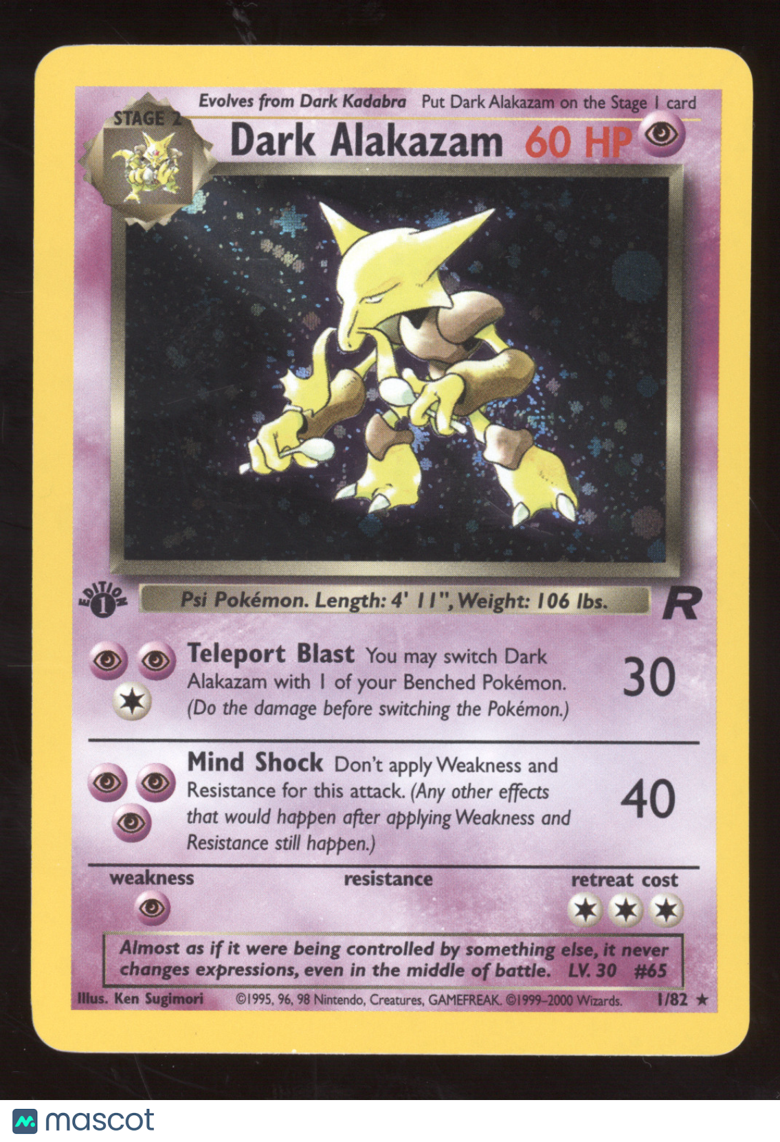2000 Team Rocket Dark Alakazam 1st Edition Holo Rare #1/82