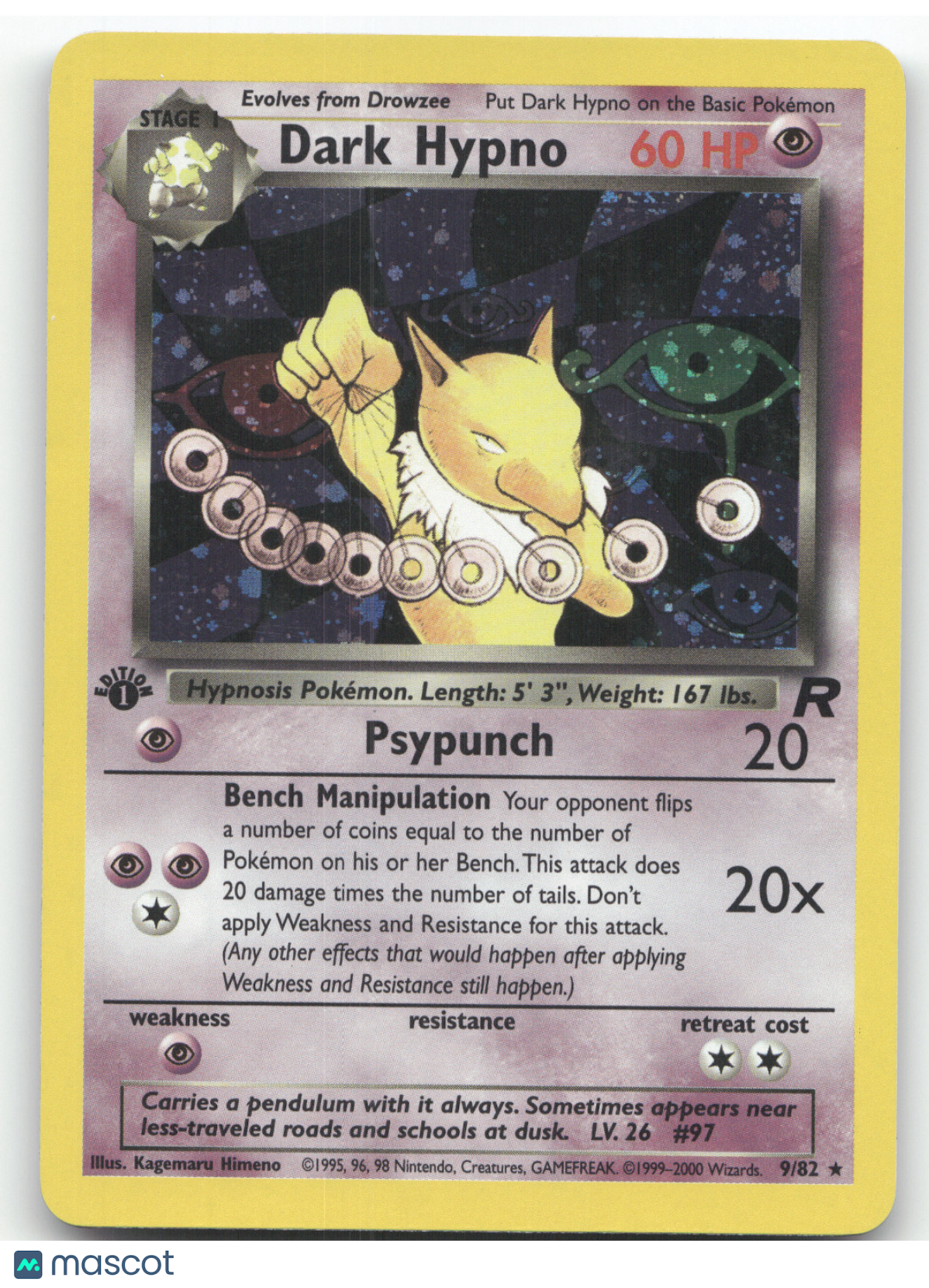 2000 Team Rocket Dark Hypno 1st Edition Holo Rare #9/82