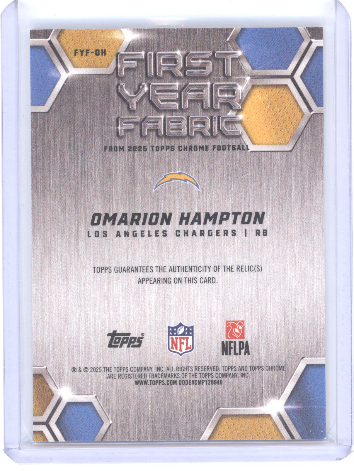 2025 Topps Chrome First Year Fabric Omarion Hampton #FYF-OH Orange 10/25 RC