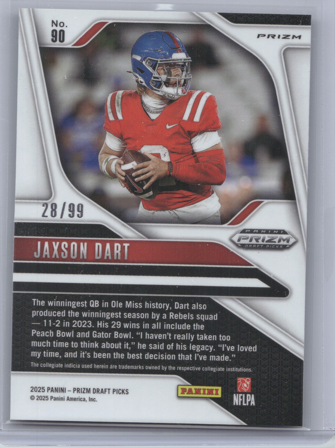 2025 Panini Prizm Draft Picks Jaxson Dart #90 Purple 28/99 RC