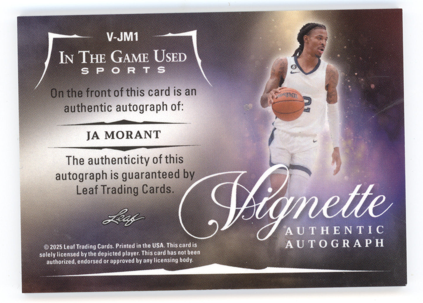 2025 Leaf In The Game Used Sports Vignette Ja Morant #V-JM1 Blue 18/35