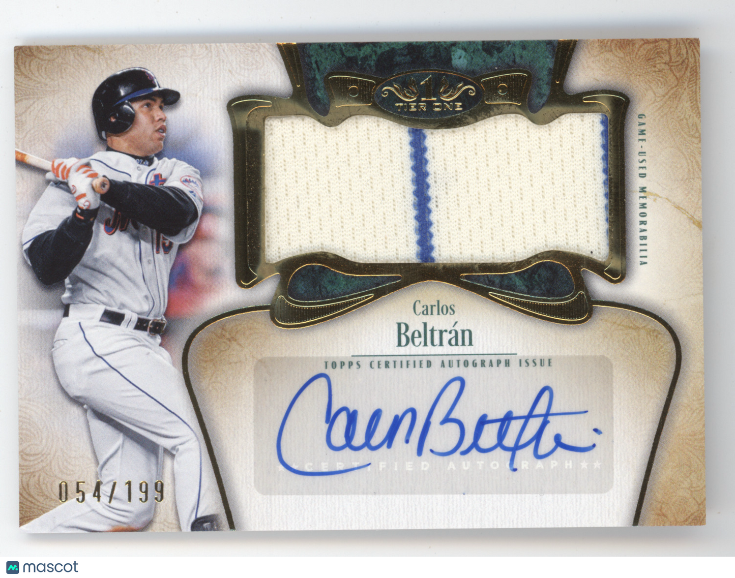 2026 Topps Tier One Carlos Beltrán #ATIJRCB 054/199 Autographed Jumbo Relic Card