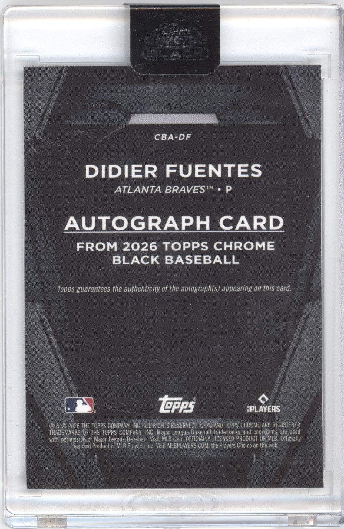 2026 Topps Chrome Black Autograph Didier Fuentes #DF Green Refractor 05/99 RC