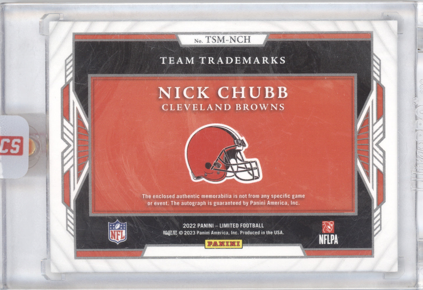 2022 Panini Limited Team Trademarks Nick Chubb #TSM-NCH Authentic Autograph 1/5