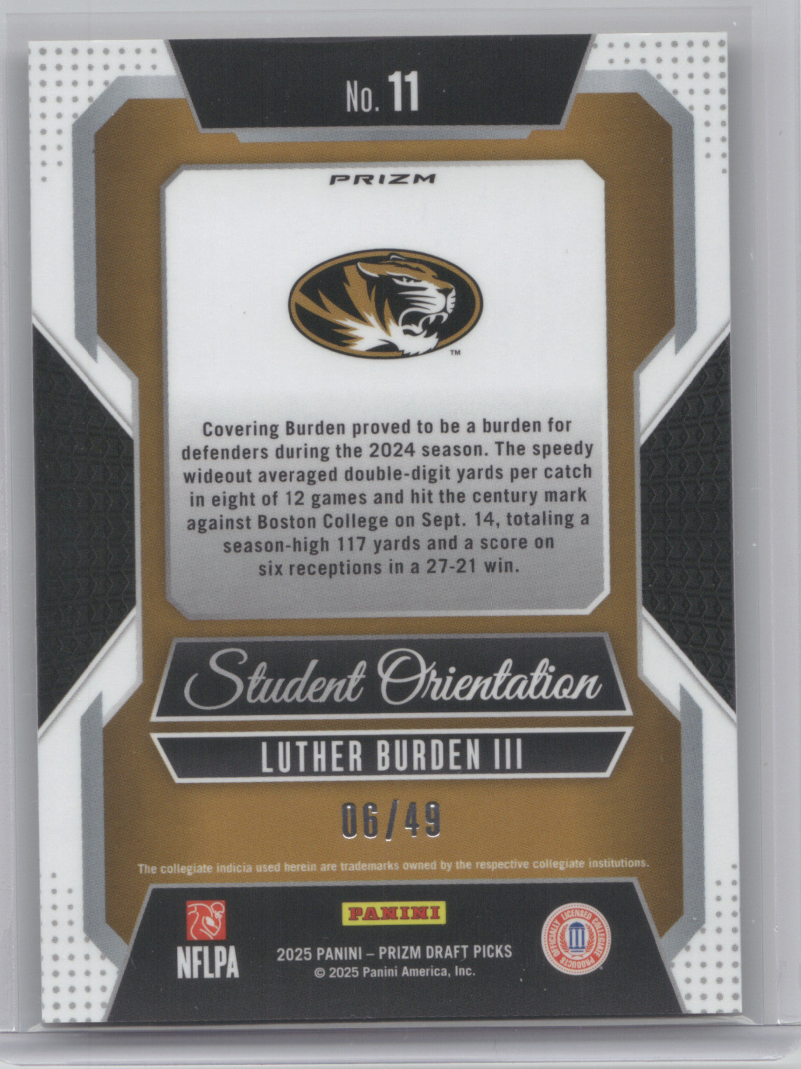 2025 Panini Prizm DP Student Orientation Luther Burden III #11 Gold Shock 06/49