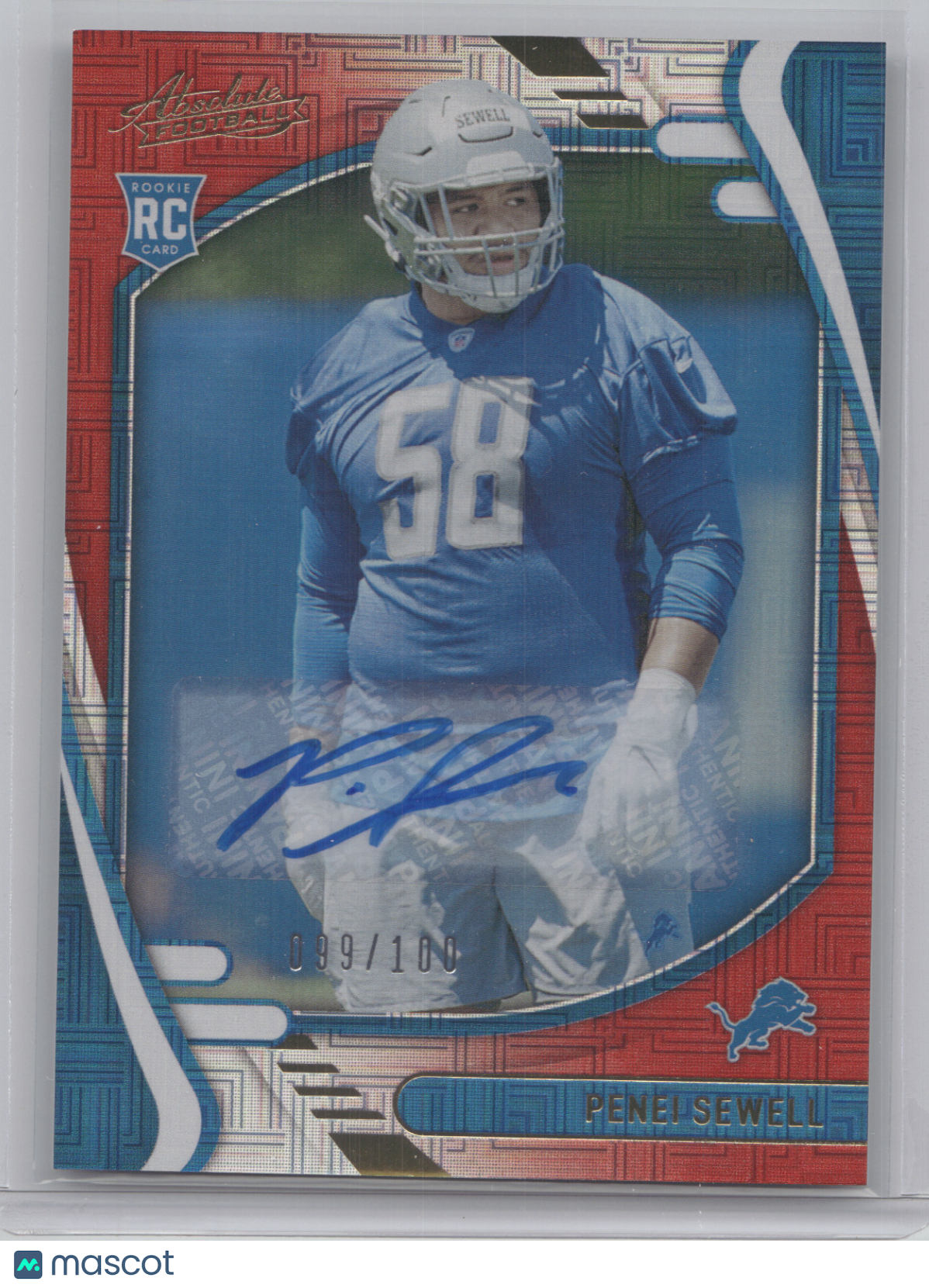 2021 Panini Absolute Autograph Penei Sewell #193 Signature Red Square RC 099/100